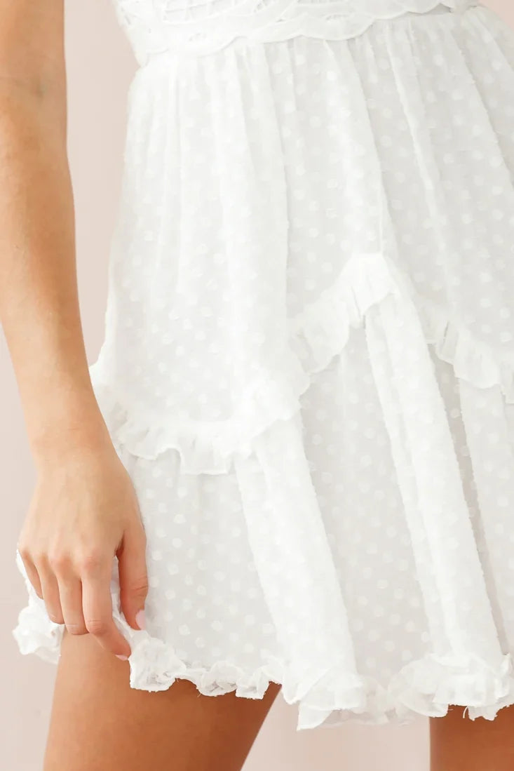 Briella Deep V-Neckline Crochet Detail Bust Dress White
