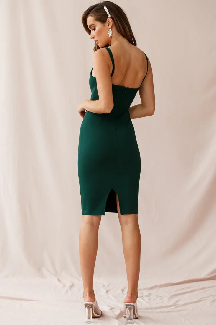 Georgia Square Neckline Midi Dress Forest Green