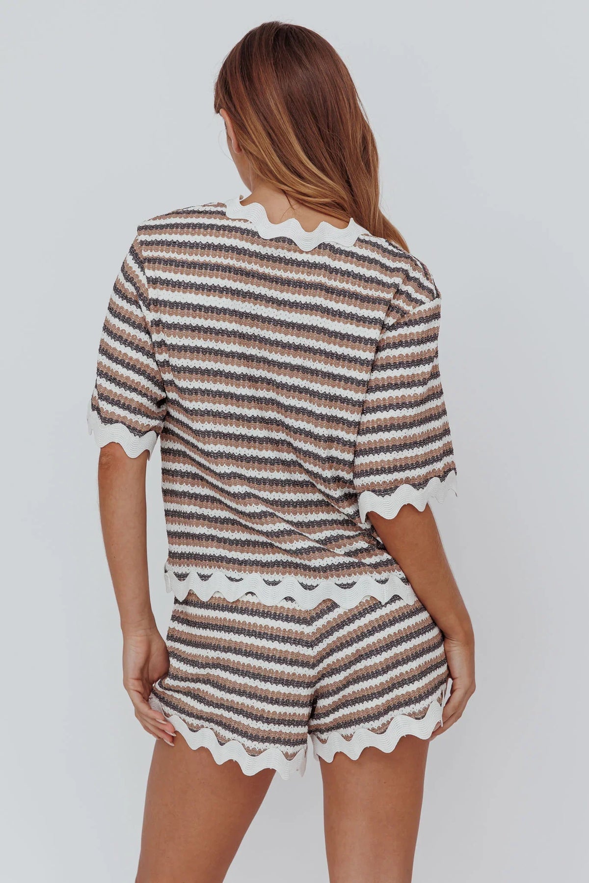 Breakaway Tie Front Shirt Stripe Mocha