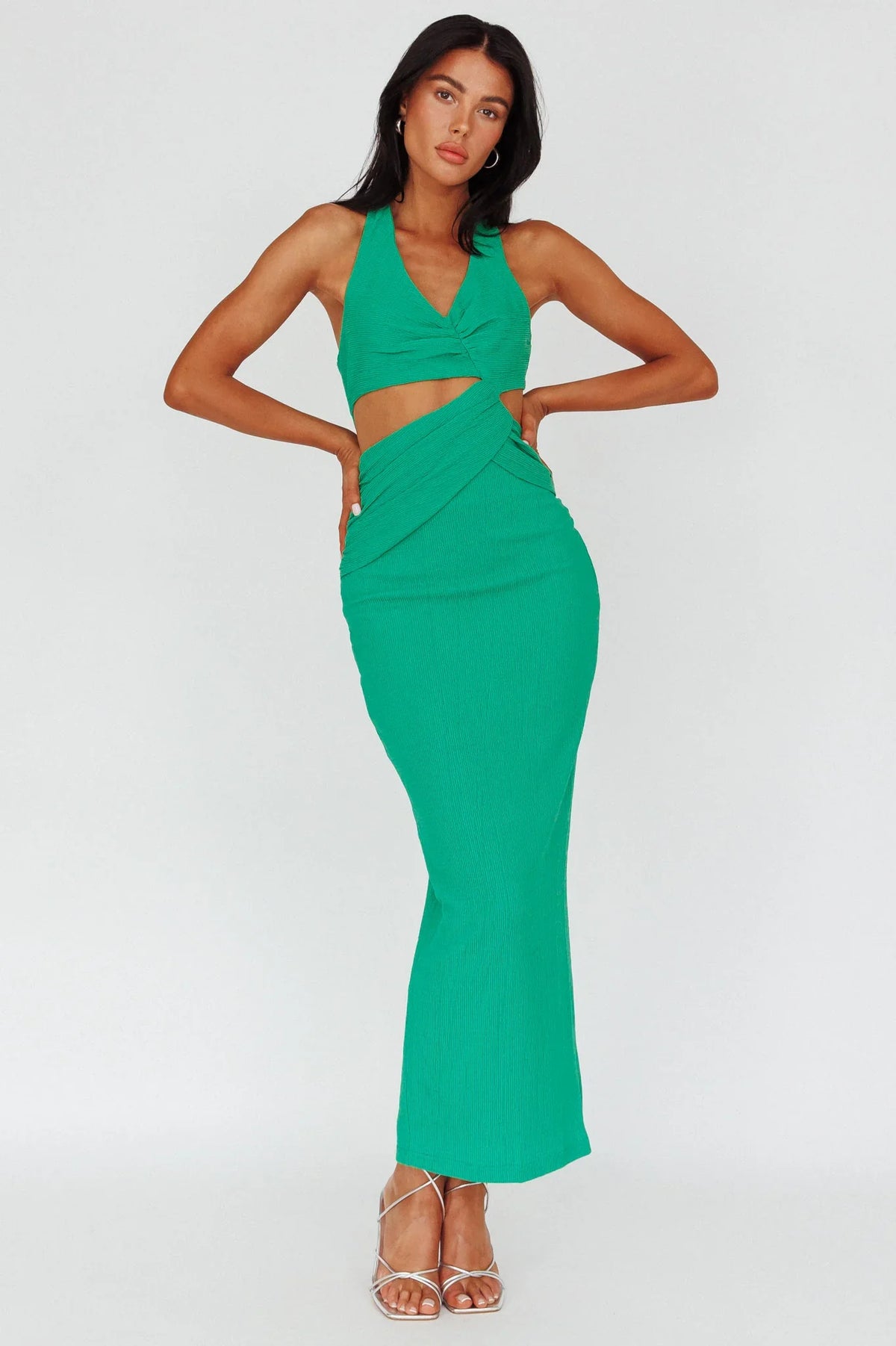 Giulia Cut-out Ribbed Halterneck Midi Dress Green