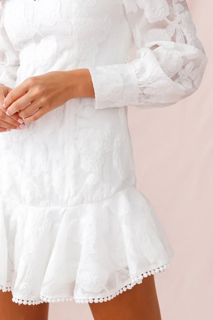 Camellia Open Back Cuff Sleeve Dress White