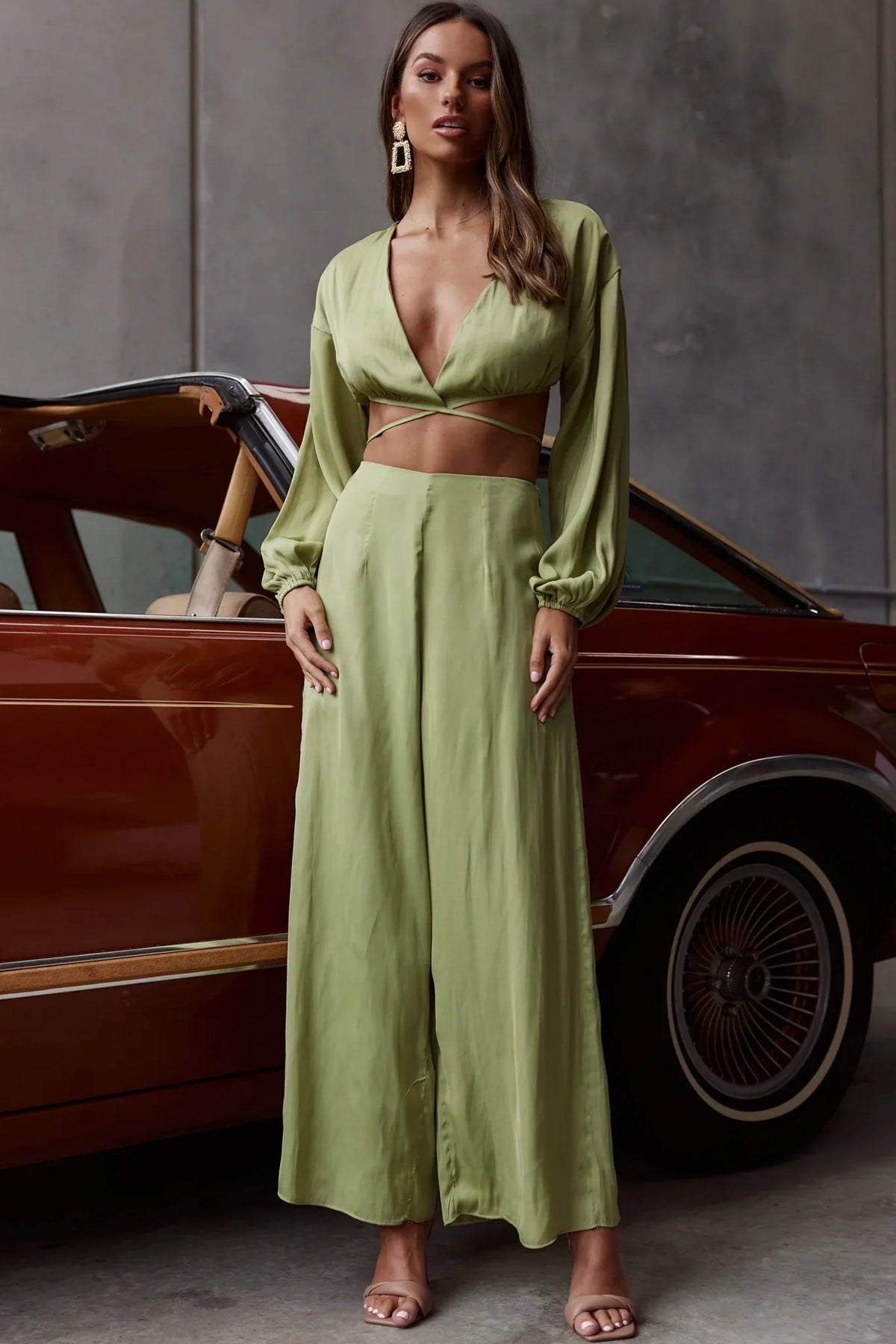 Lilian Long Sleeve Crop Top Olive