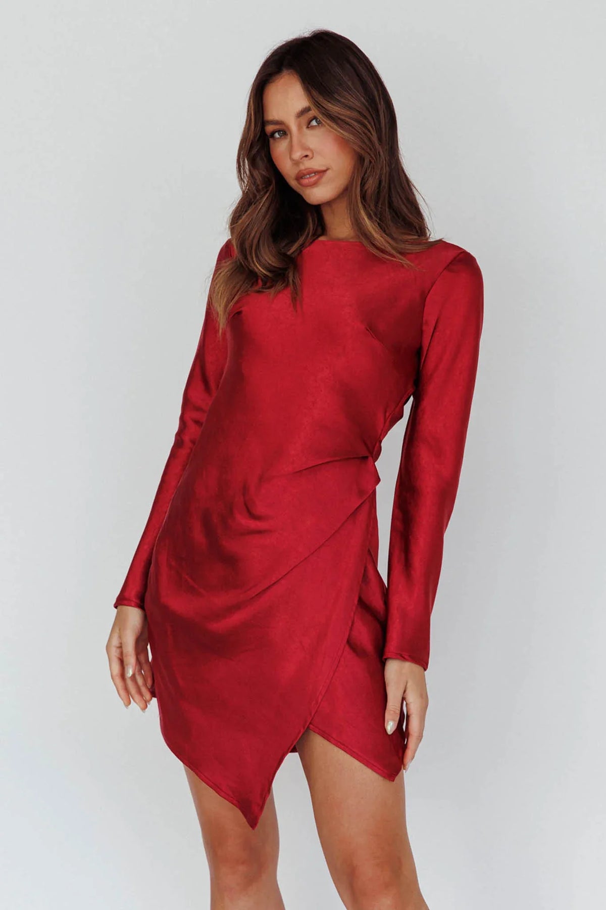 Thank Me Later Long Sleeve Open Back Dress Wine
