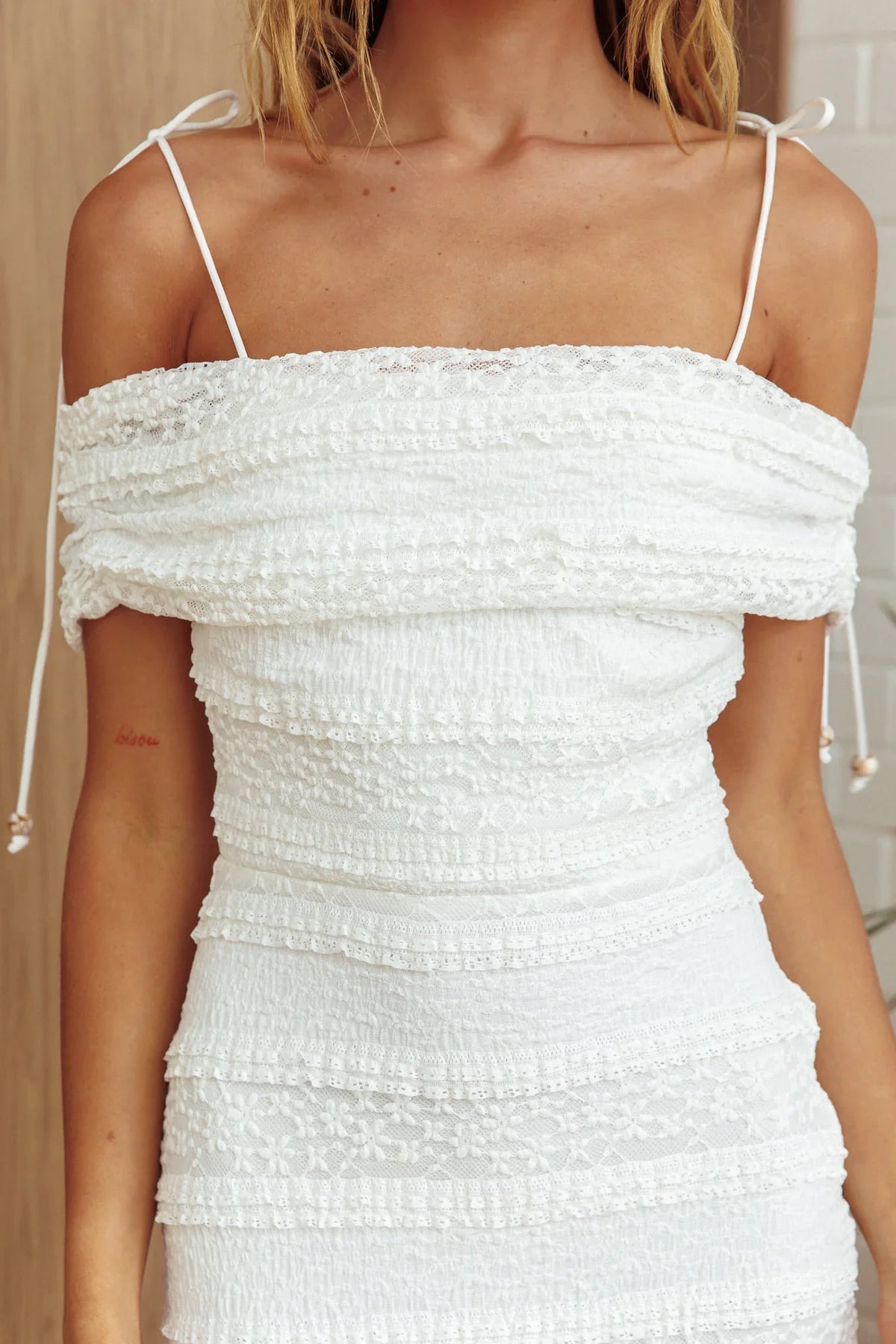 High Tides Off-Shoulder Maxi Dress Textured White