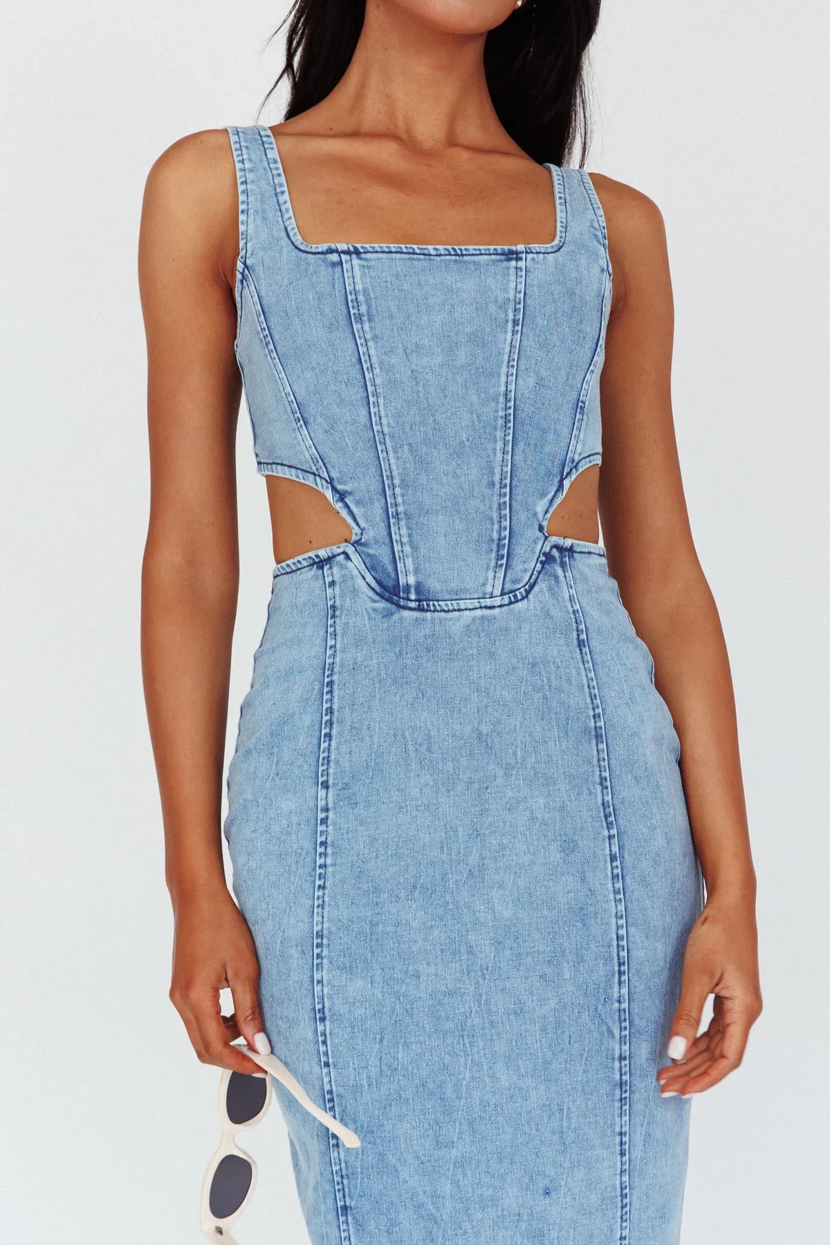Kainani Cut-Out Waist Midi Dress Denim Blue