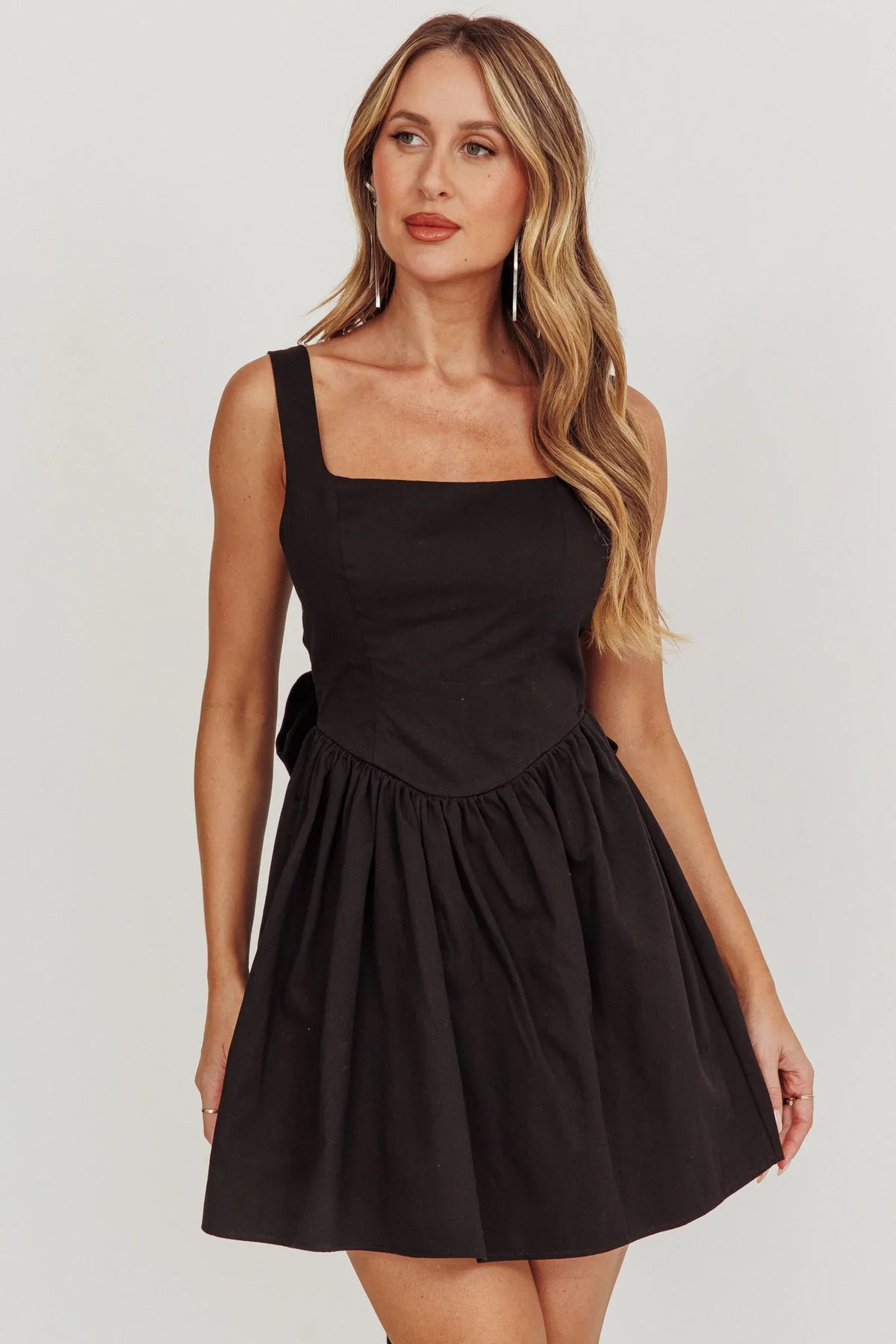 Irenic Bow Flare Mini Dress Black