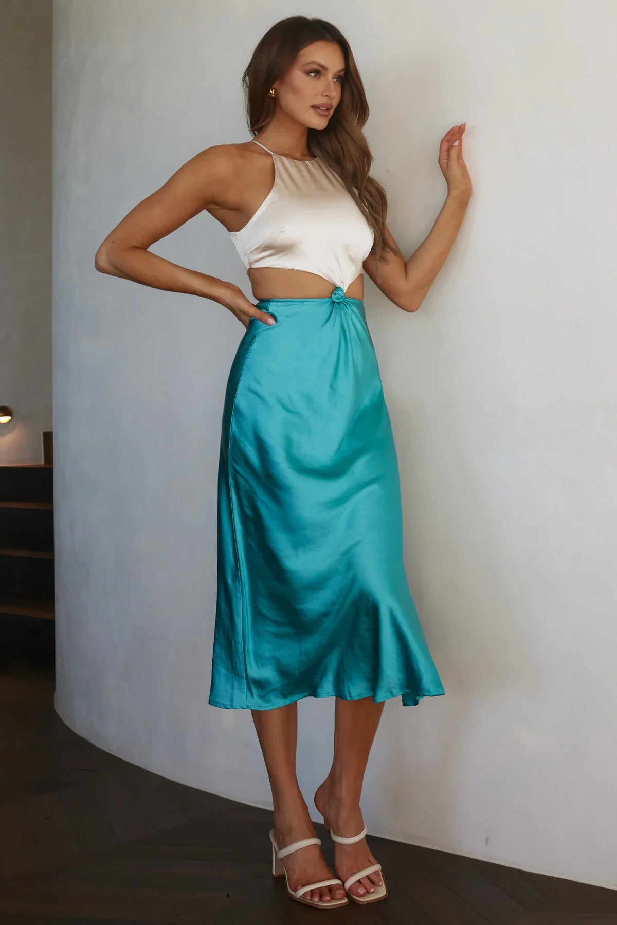 Utopia Cut-Out Waist Midi Dress Blue