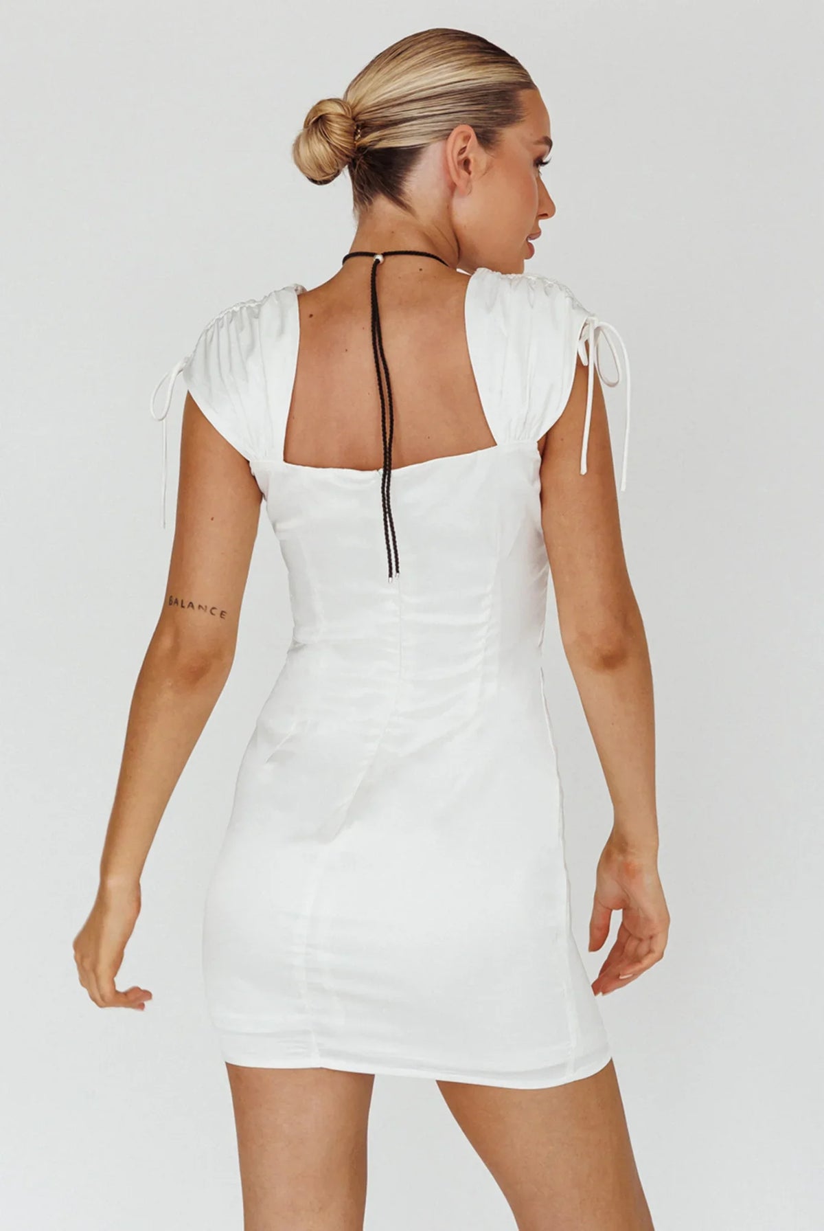 Yris String Tie Detail Mini Dress Off White