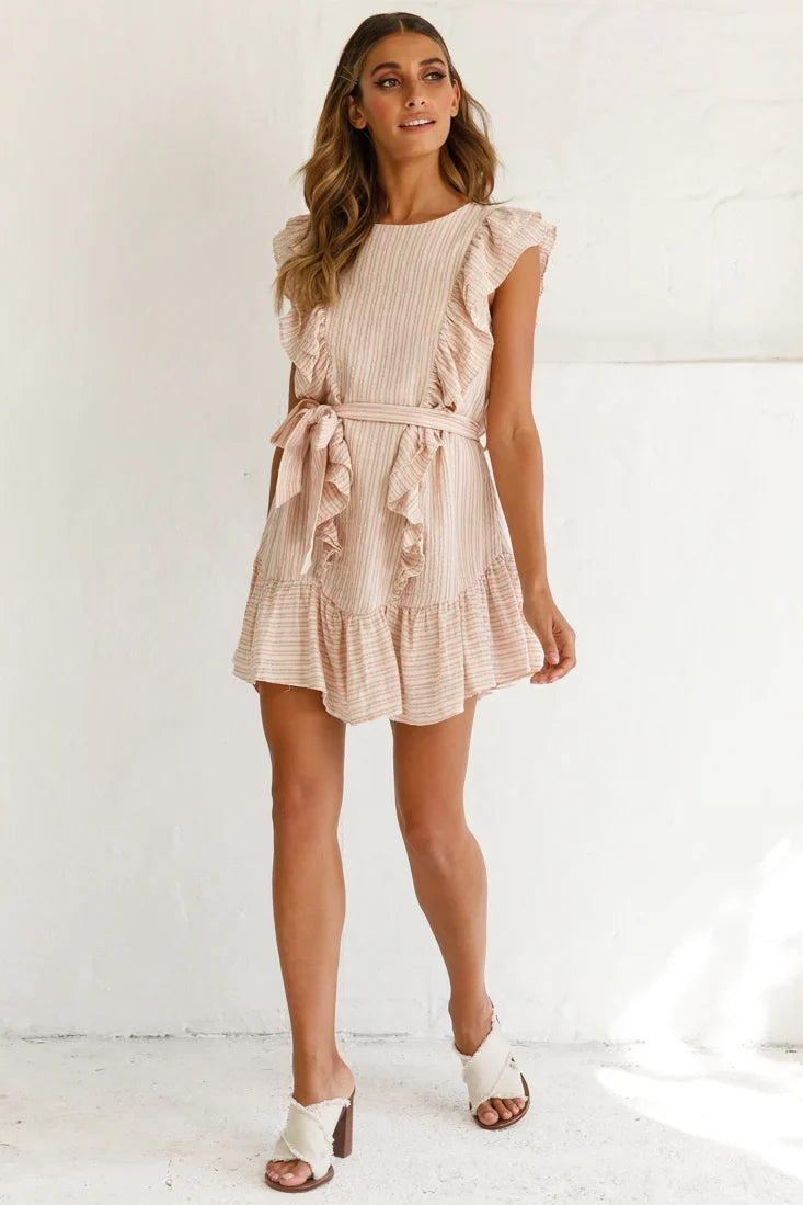 Easy Breezy Sleeveless Swing Dress Stripe Print Blush