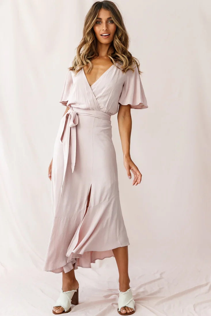 Friday Surplice Neckline Front Split Maxi Dress Mauve