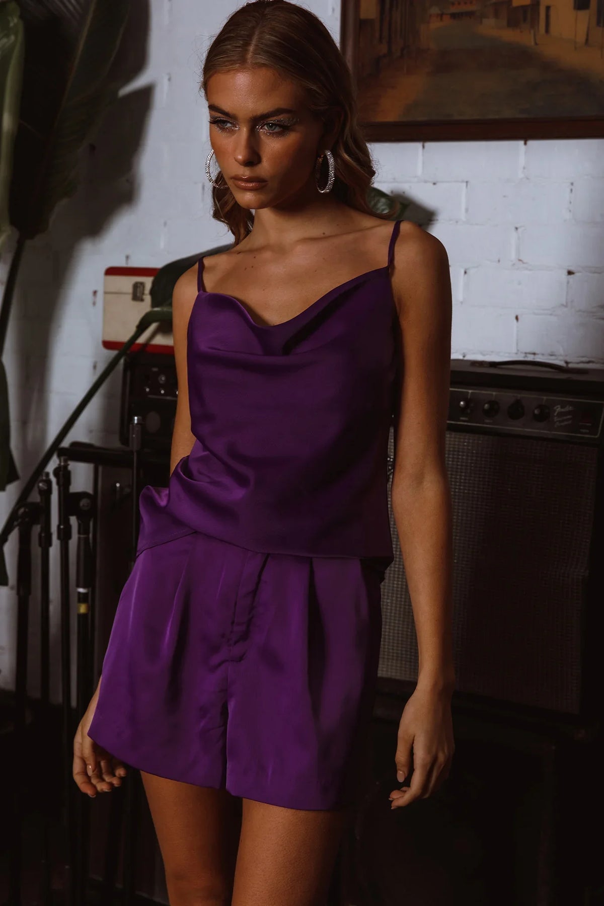 Taylah Cowl Neck Cami Top Purple