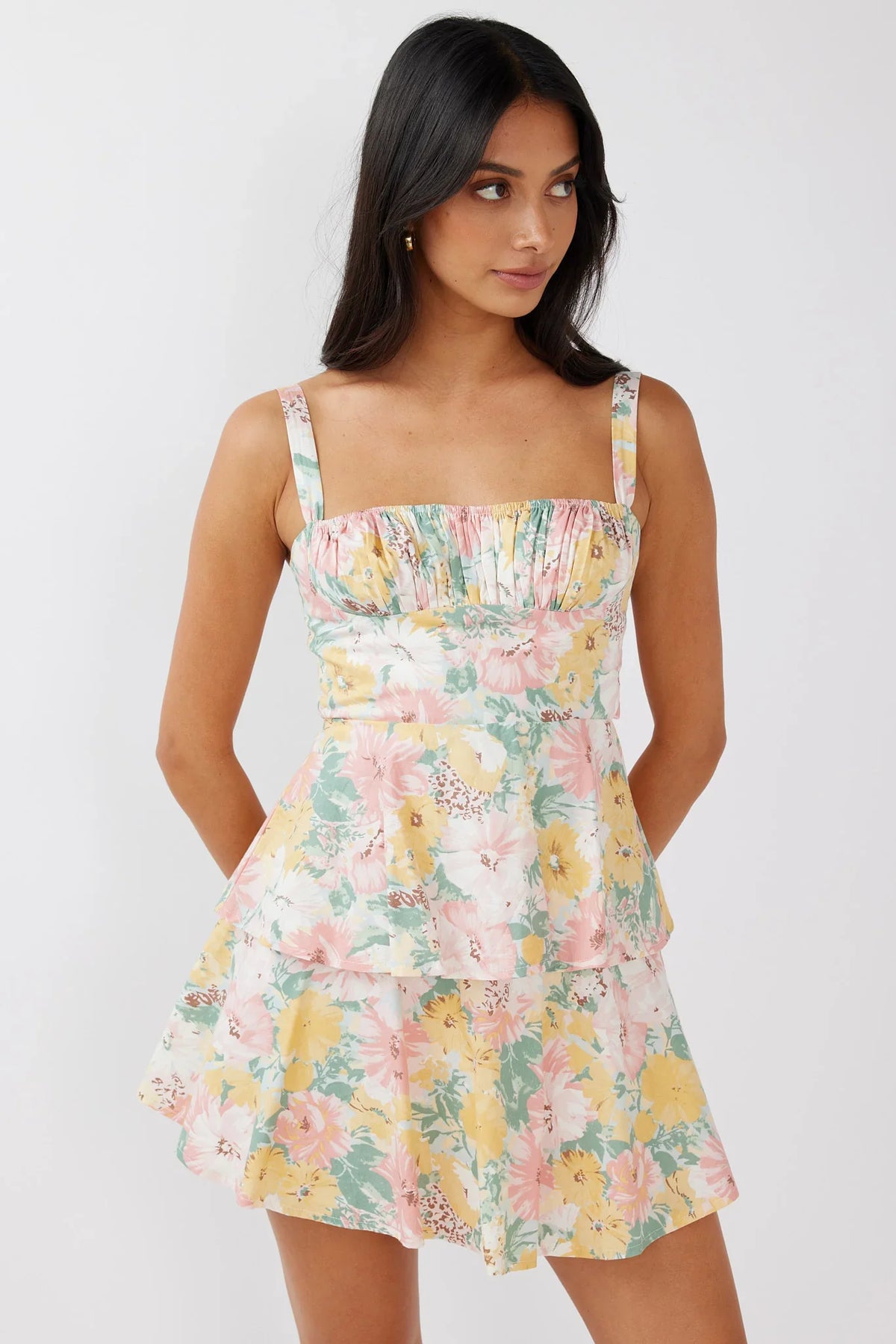 Provence Bloom Tiered Mini Dress Multi Blush