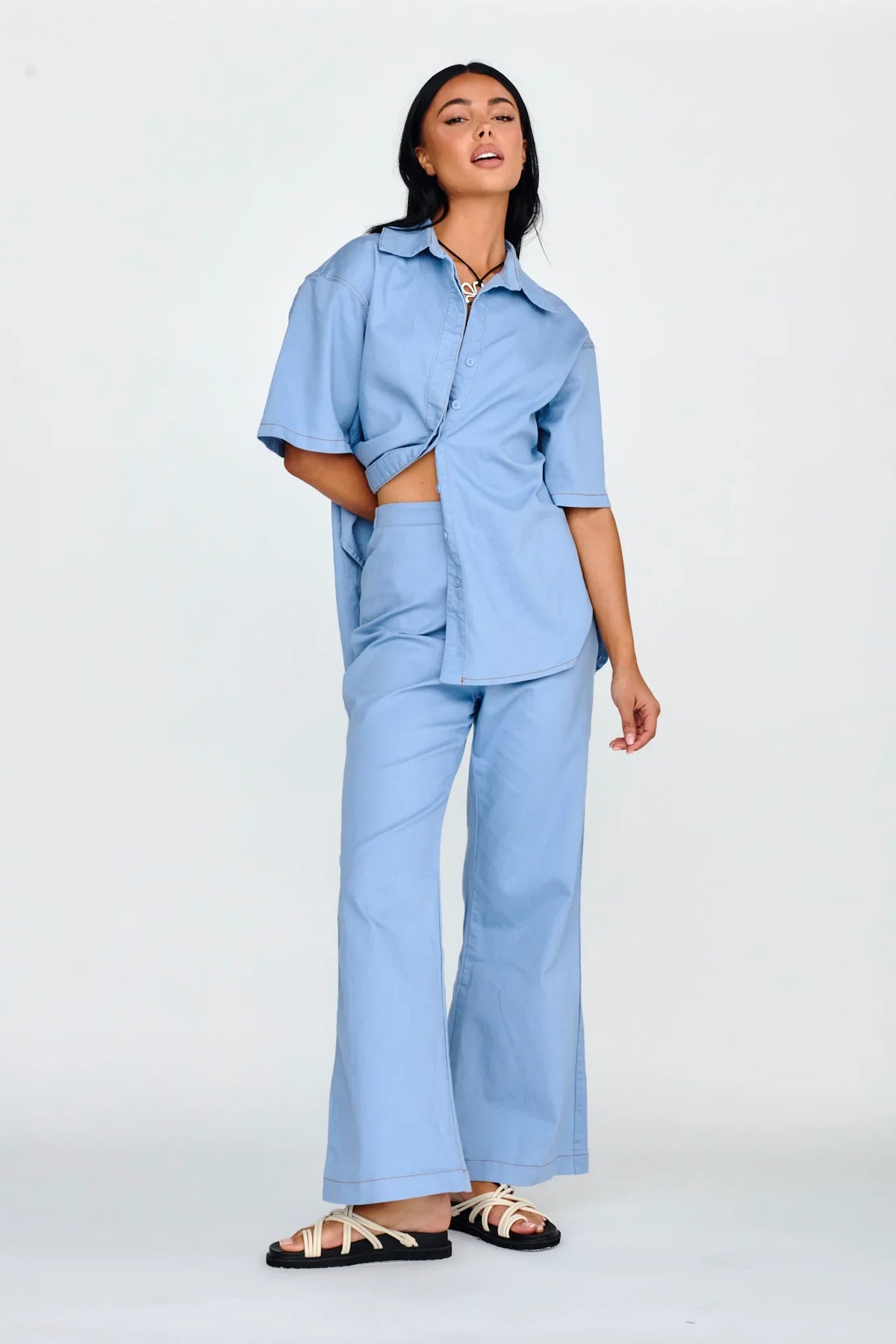 Light Aura Button Up Shirt Denim Blue