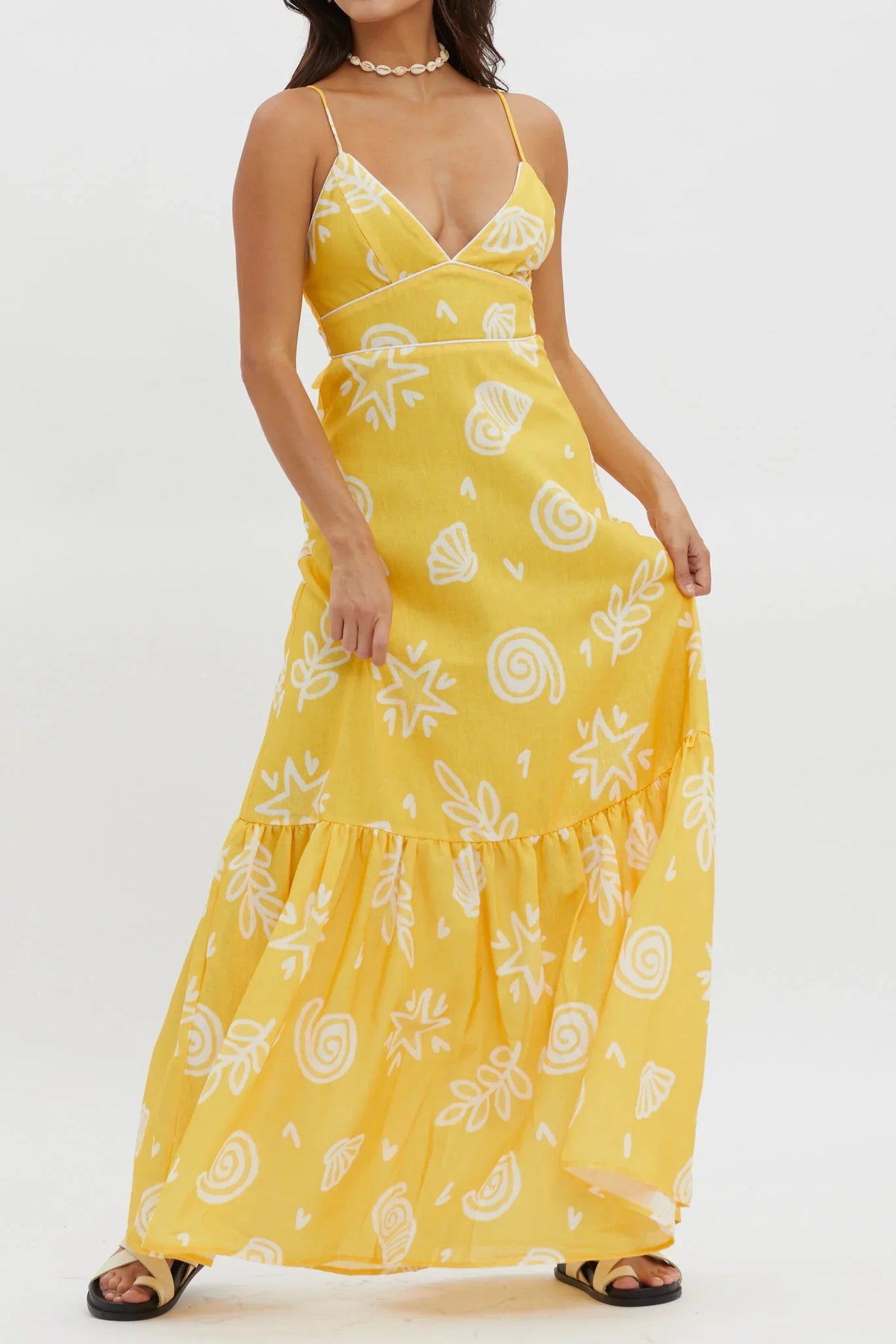 Later Days Cami Strap Maxi Dress Print Yellow