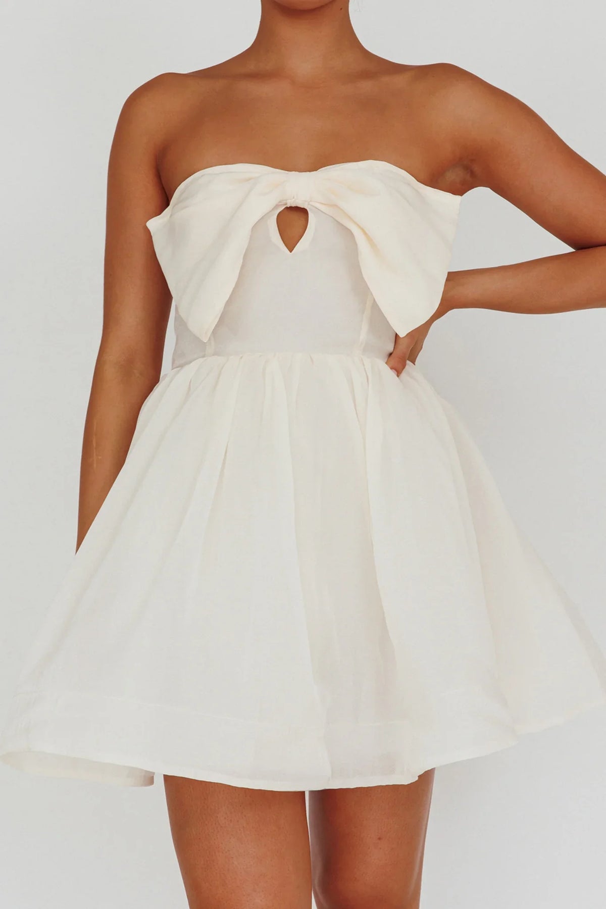 Arabesque Bow Bust Mini Dress Champagne