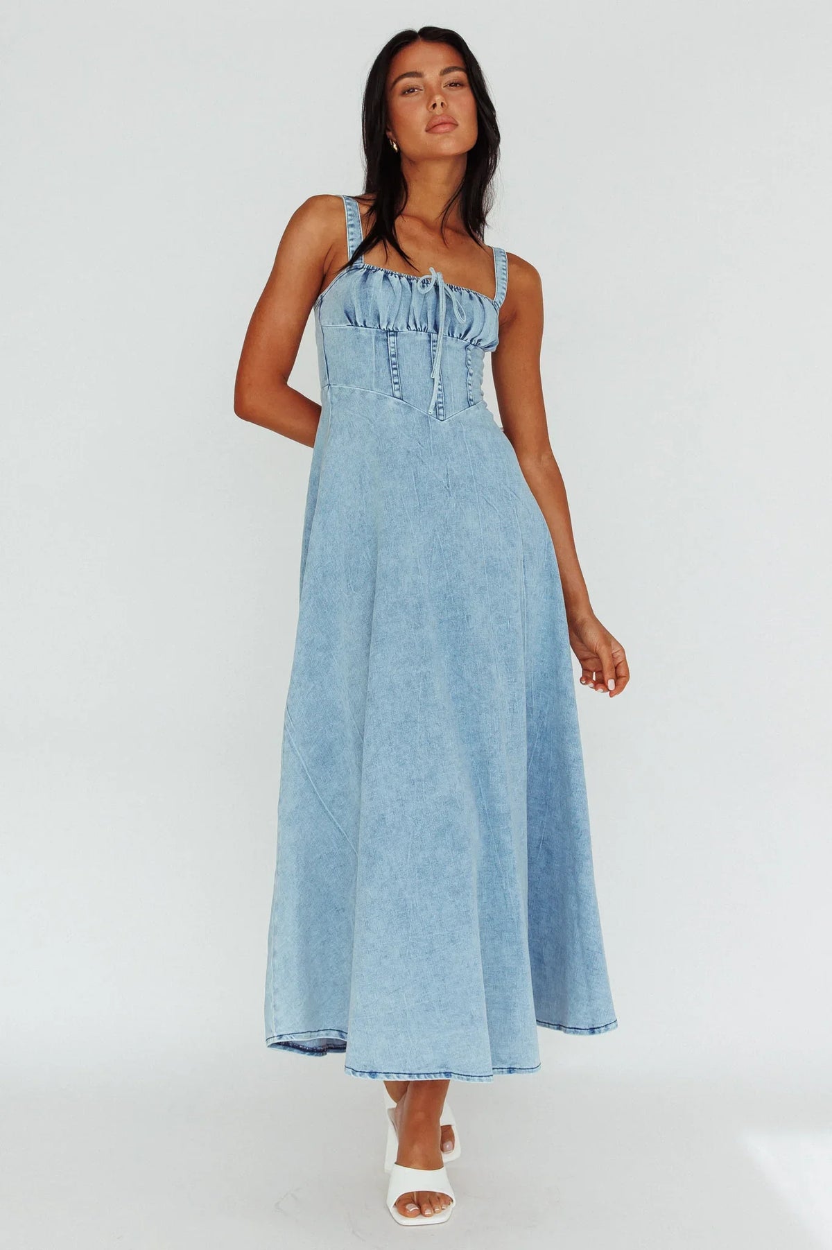 Sweet Pea Tied Bust Maxi Dress Denim Blue