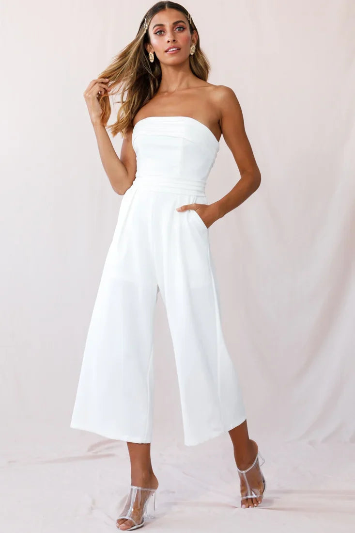 Chosen Strapless Wide Leg Jumpsuit White