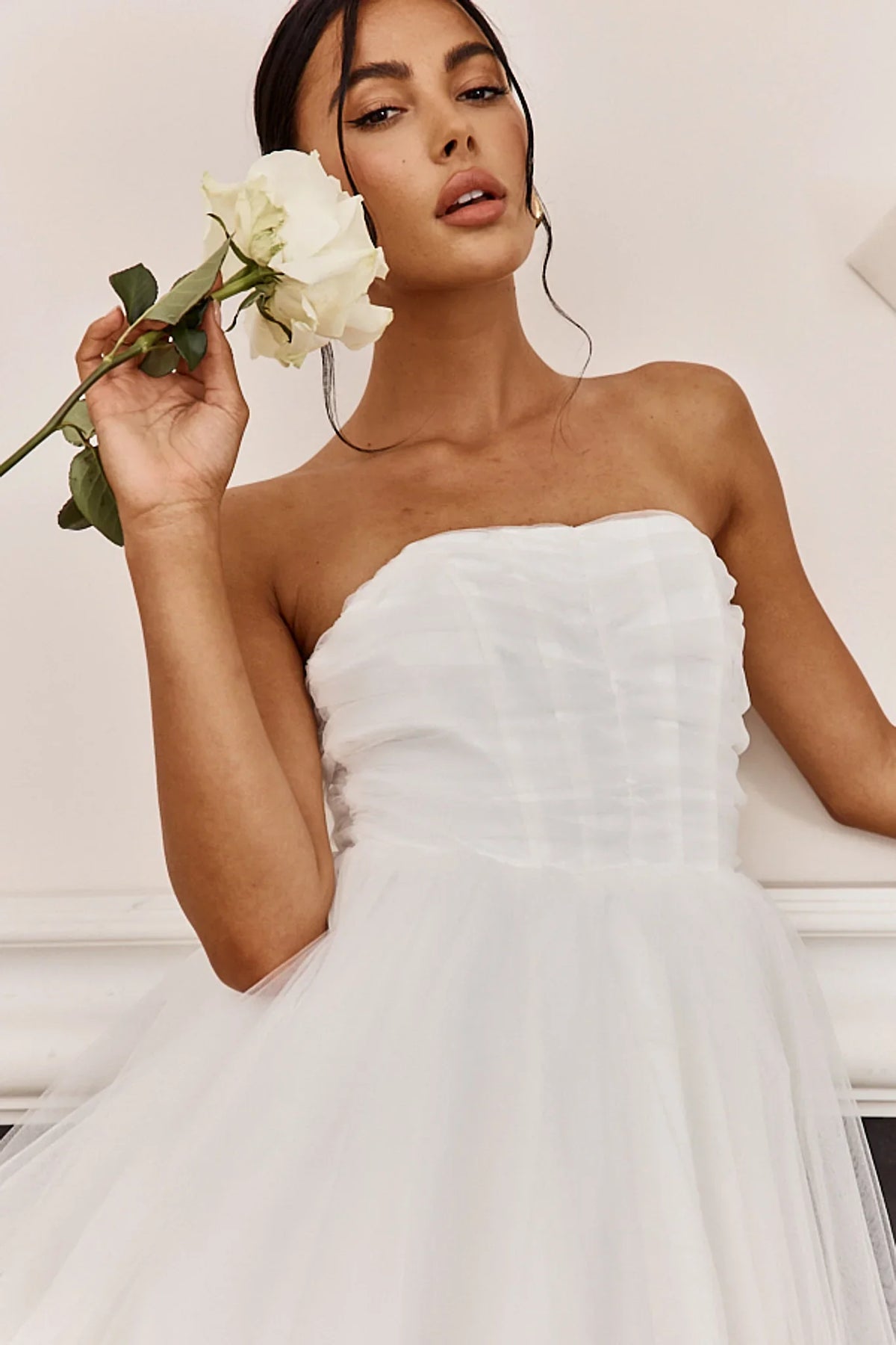 Summerlake Strapless Tulle Mini Dress Off White