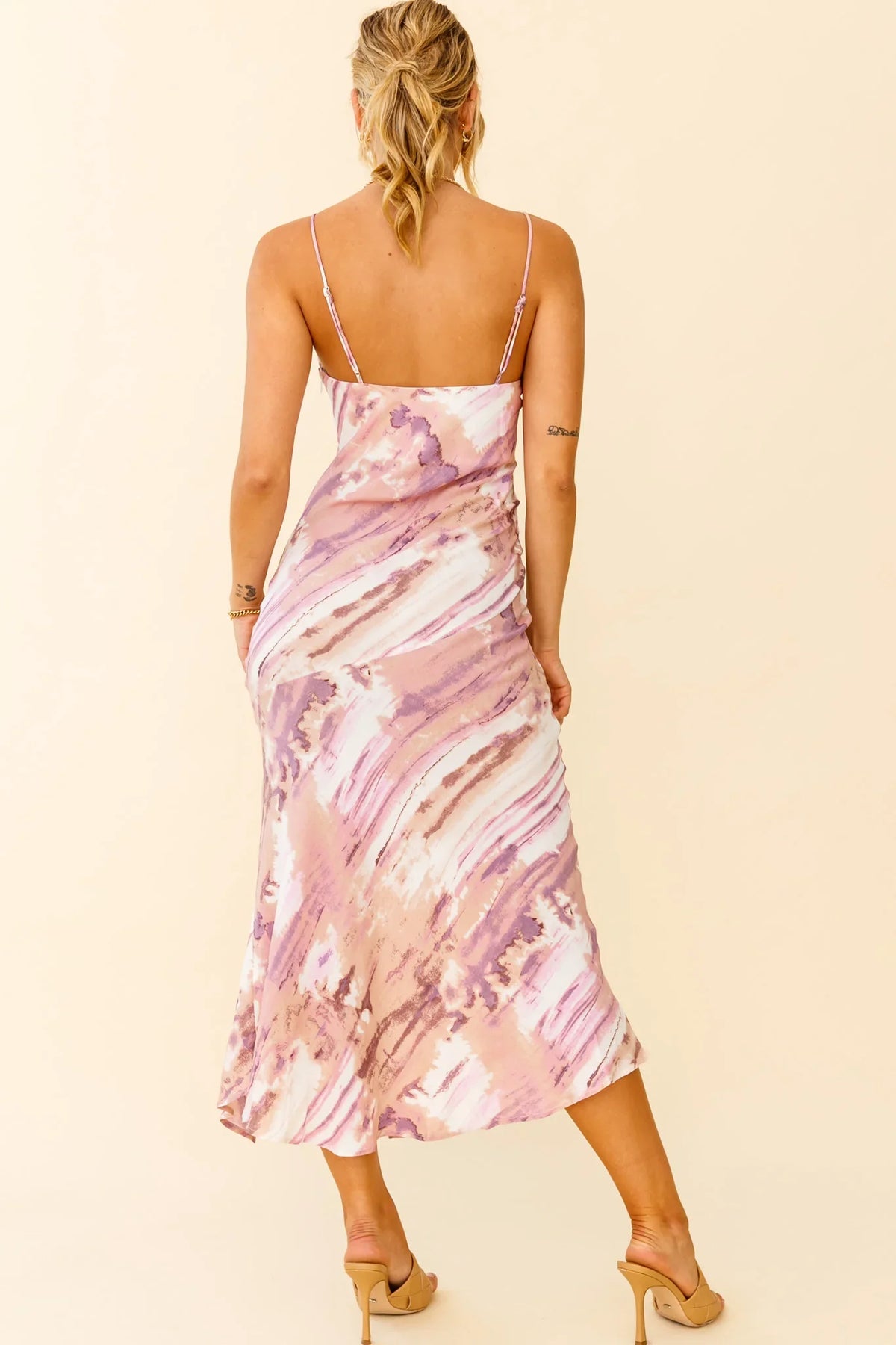 Well Versed Pleated Bust Front Split Dress Purple Multi