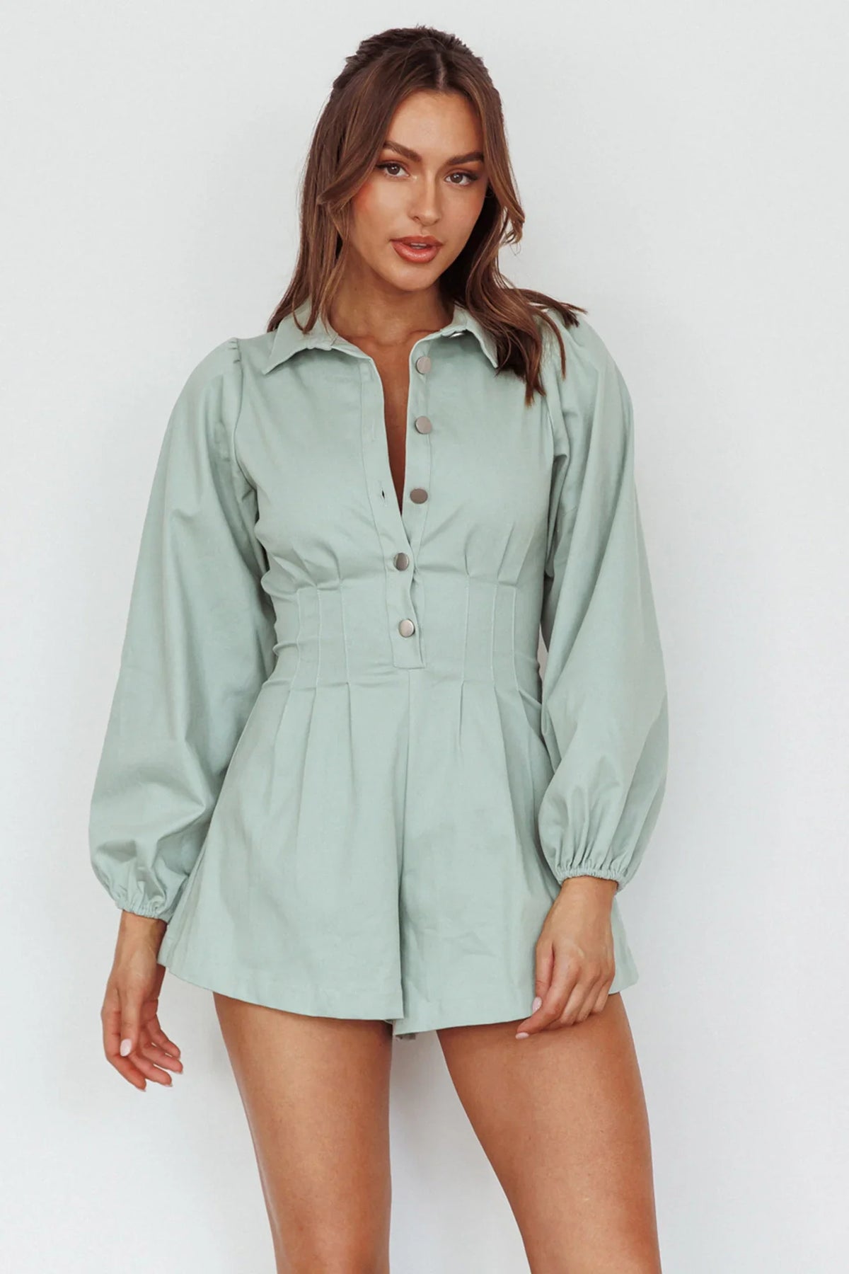 Zurich Pleated Waist Romper Sage