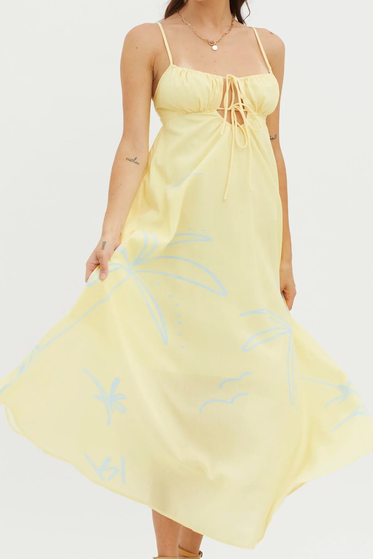 Yuki Tied Bust Midi Dress Yellow