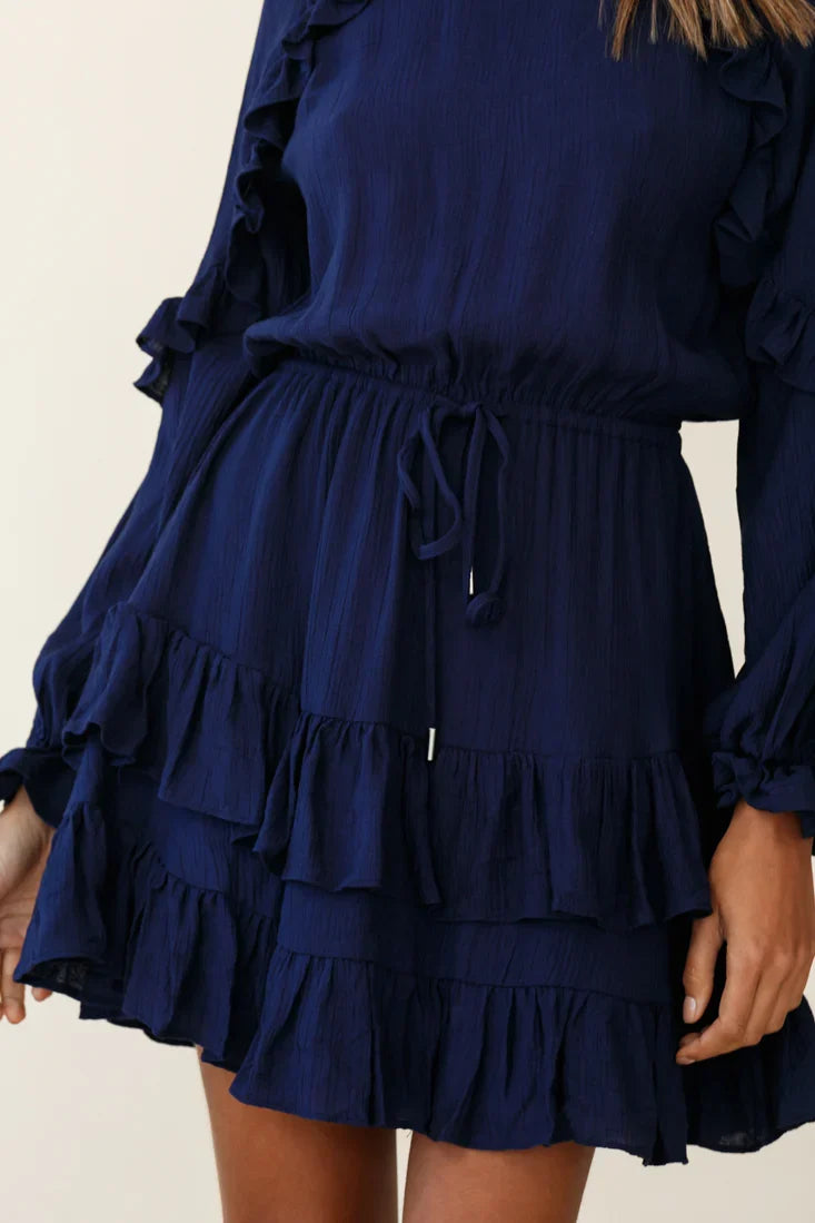 Best Wishes Long Sleeve Frill Detail Dress Navy