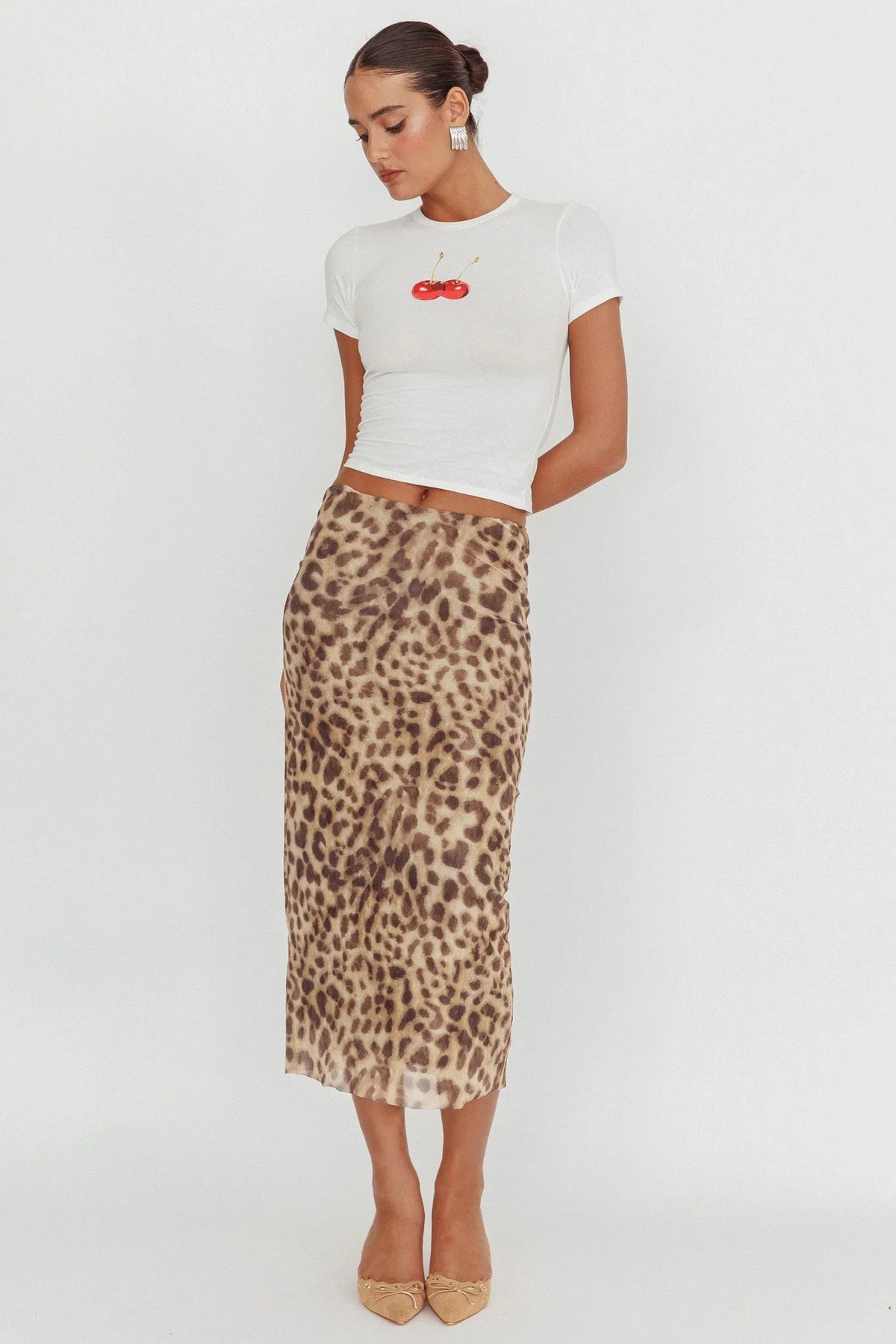 Lanna Cherry Print Baby Tee White