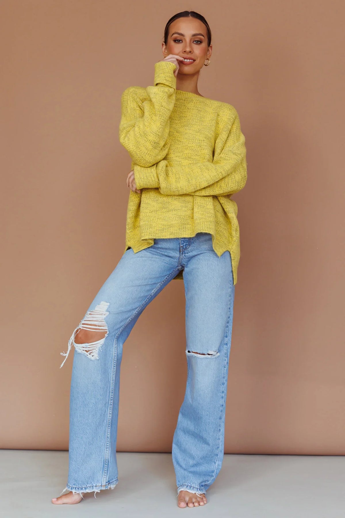Kayce Dropped Shoulder Knit Sweater Yellow
