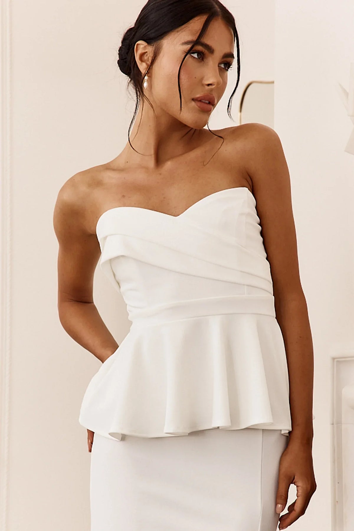 Evergrace Strapless Peplum Maxi Dress Ivory