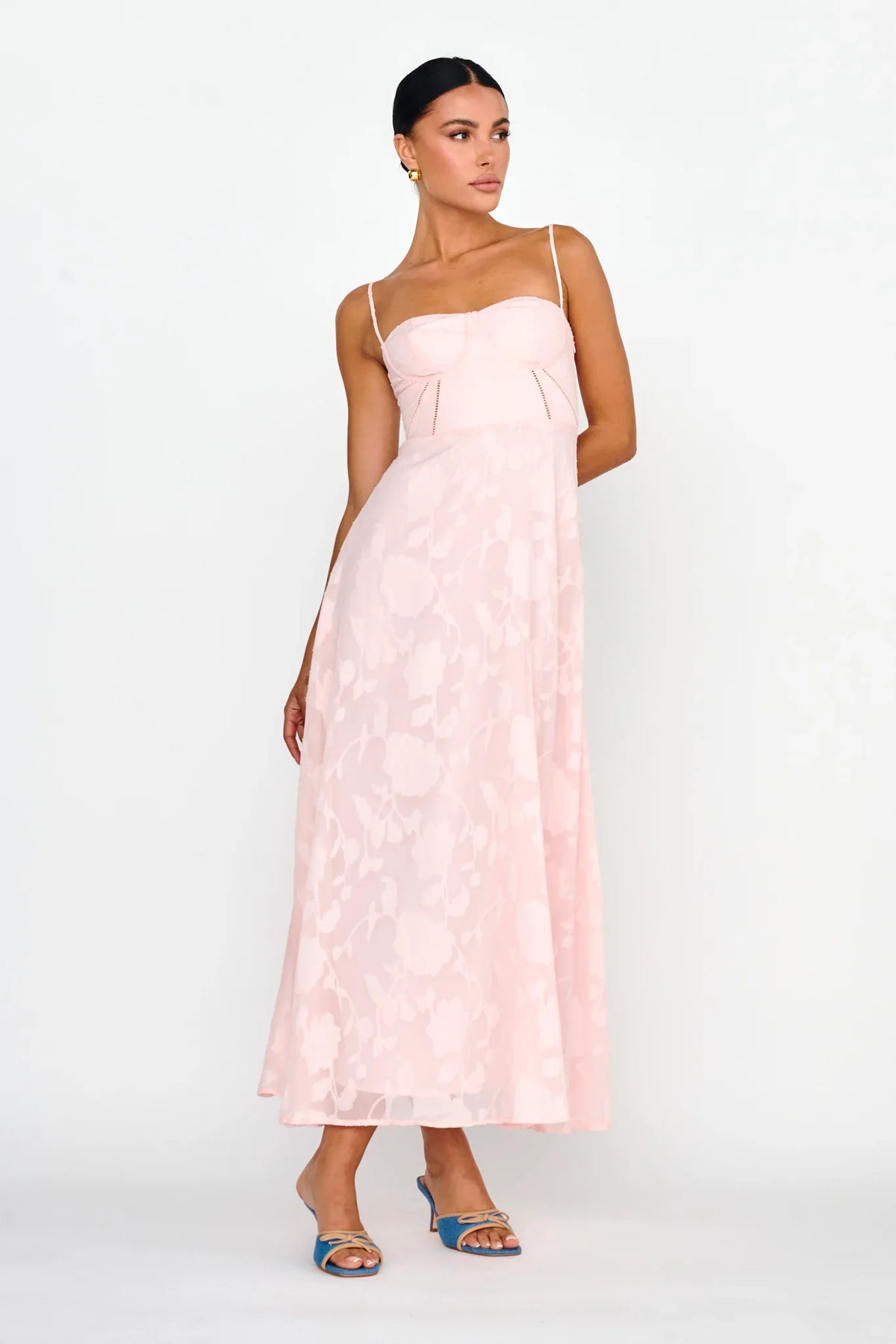 Well Wishing Textured Laced Back Midi Dress Pink
