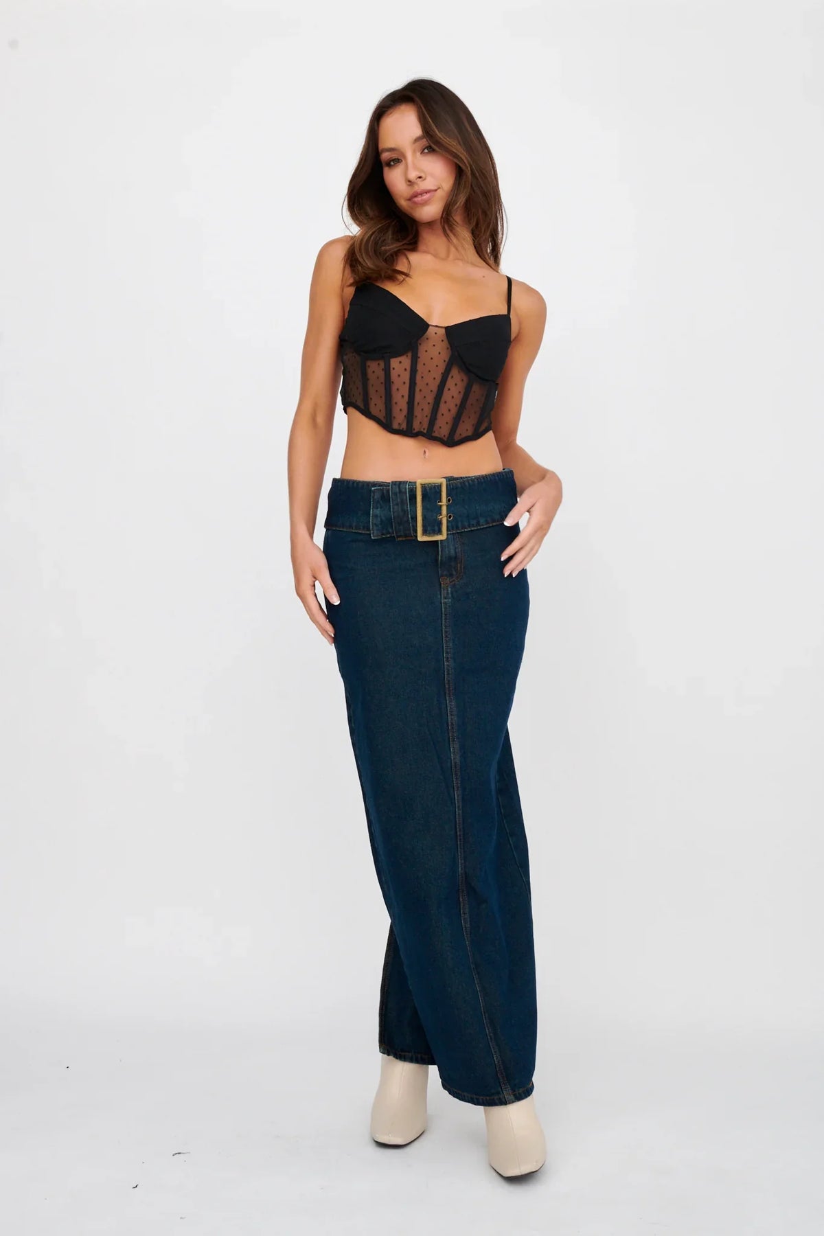 Dance Away Hail Spot Mesh Crop Top Black