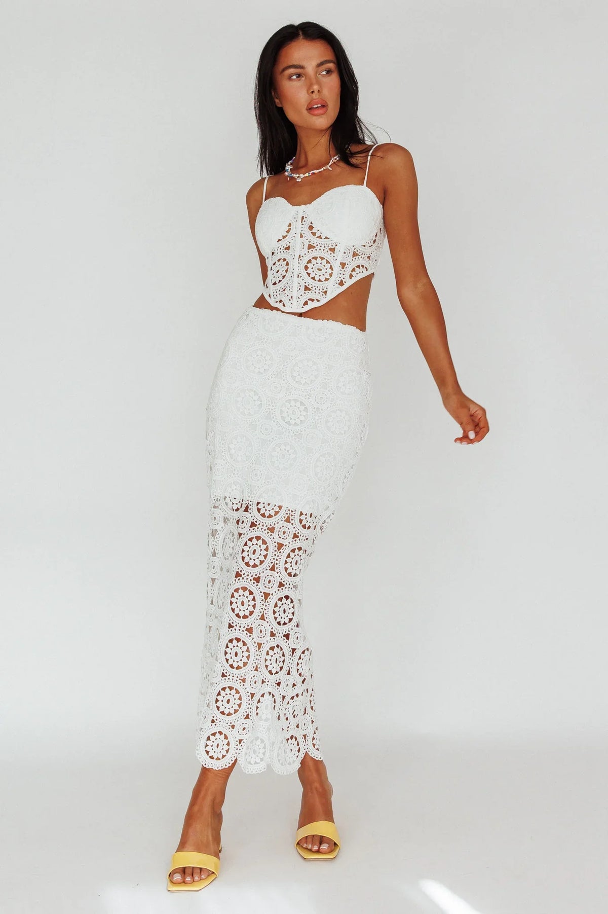 Granada Lace Corset Crop Top White