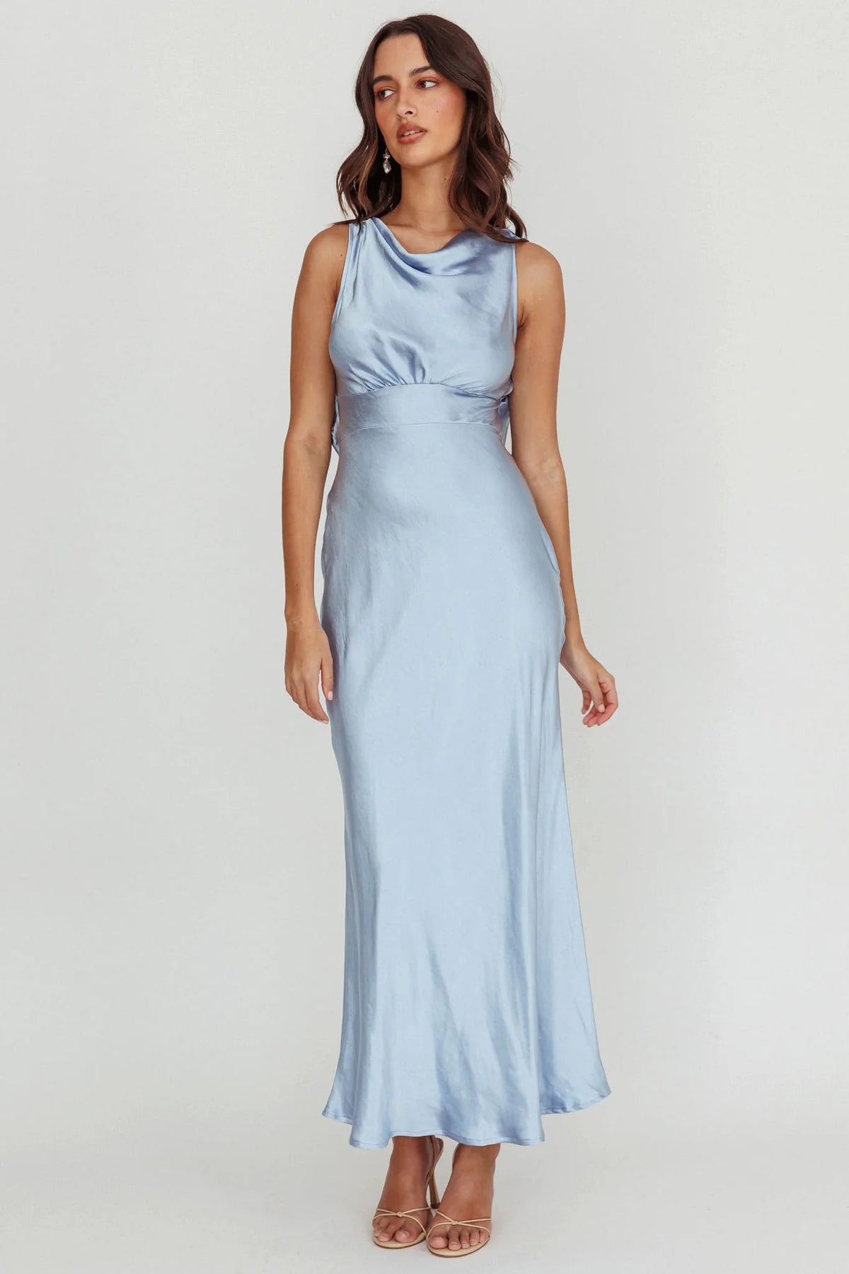 Isabella Satin Backless Maxi Dress Ocean