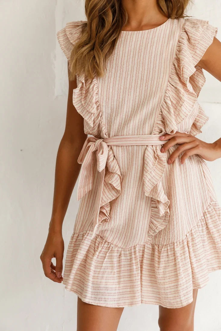 Easy Breezy Sleeveless Swing Dress Stripe Print Blush