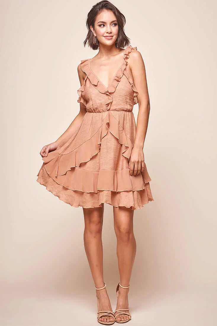 Mary Ruffle Strap Tie Back Dress Rose