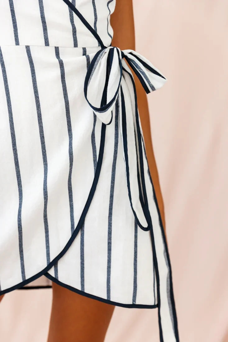 Wimbeldon True Wrap Dress Stripe Print White/Navy