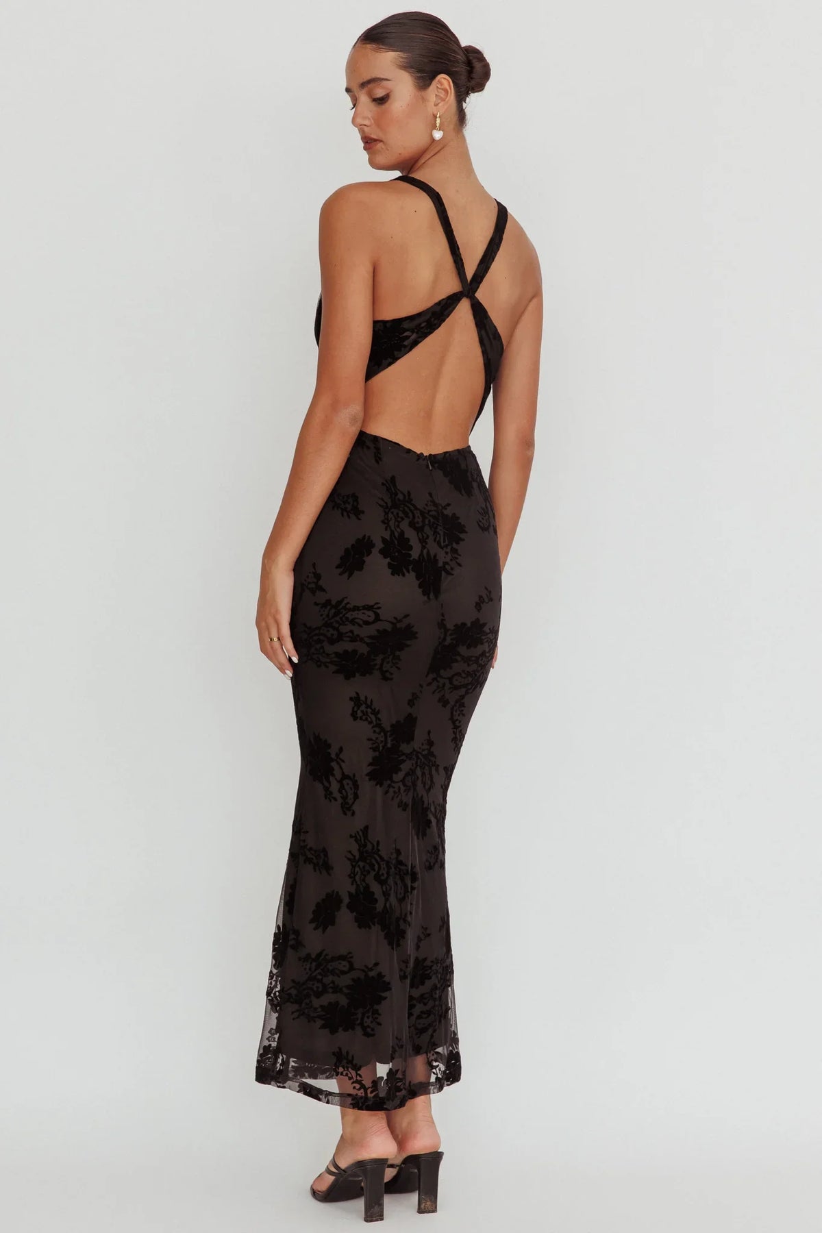 Delancy Cowl Neck Floral Maxi Dress Black