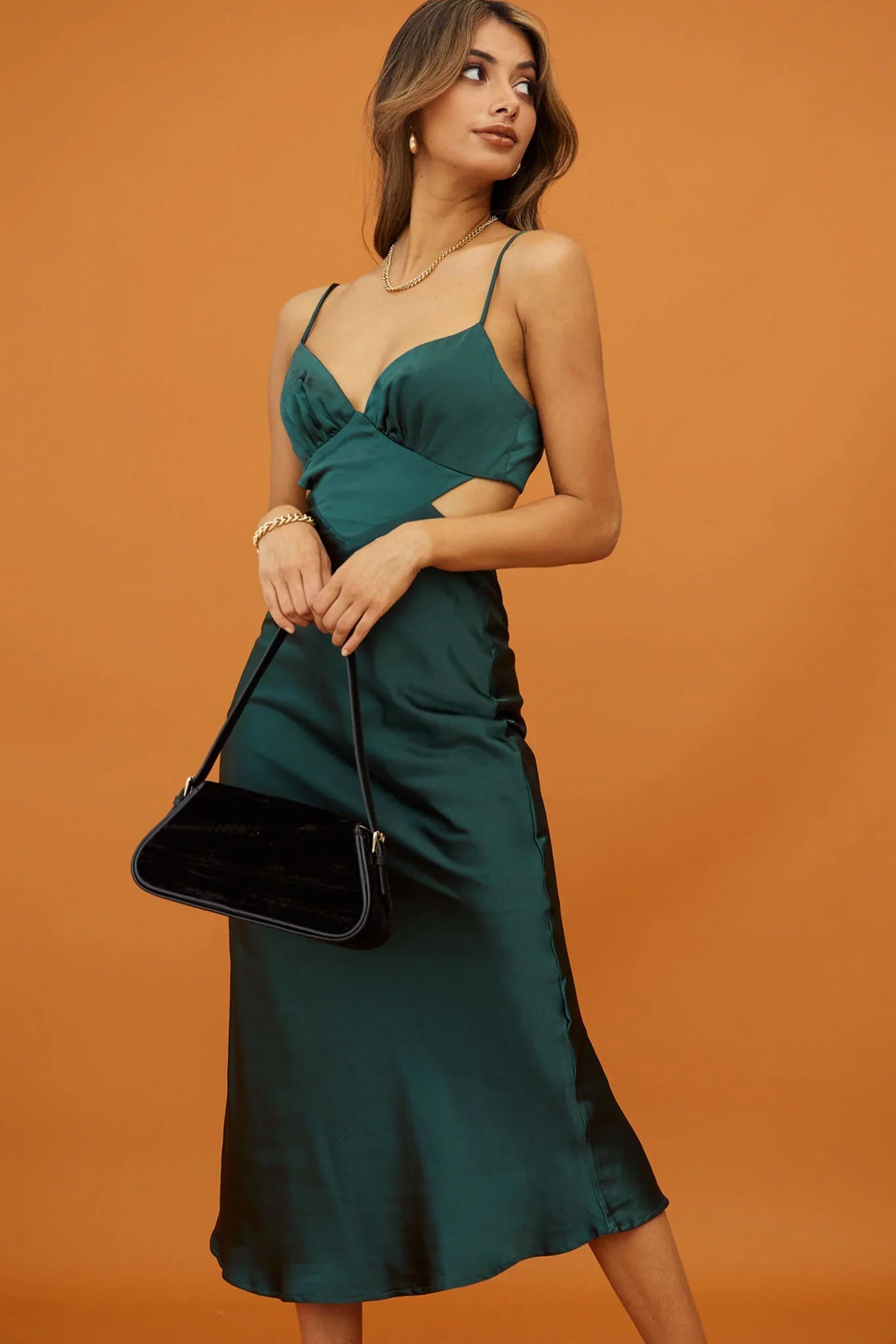 City Lights Cut-Out Waist Strappy Back Midi Dress Jade