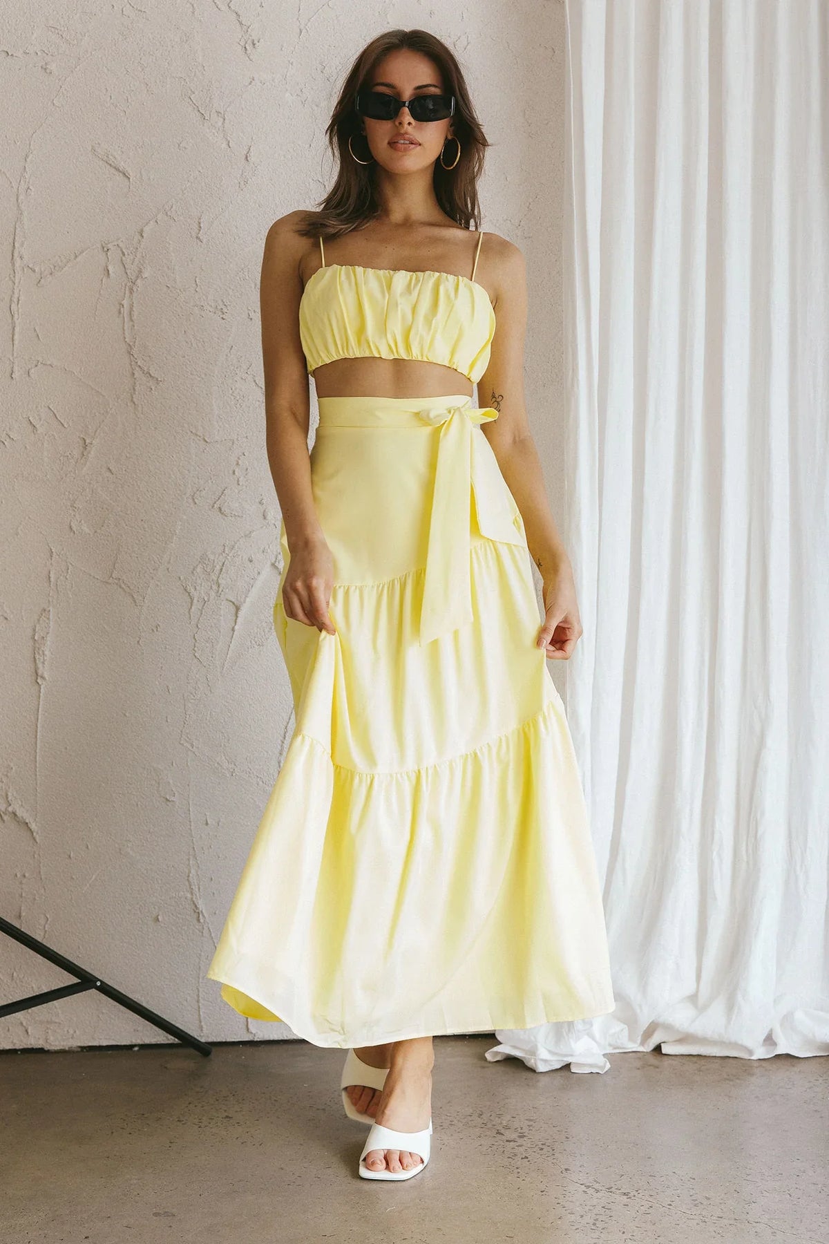 Bondi Gathered Crop Top Lemon