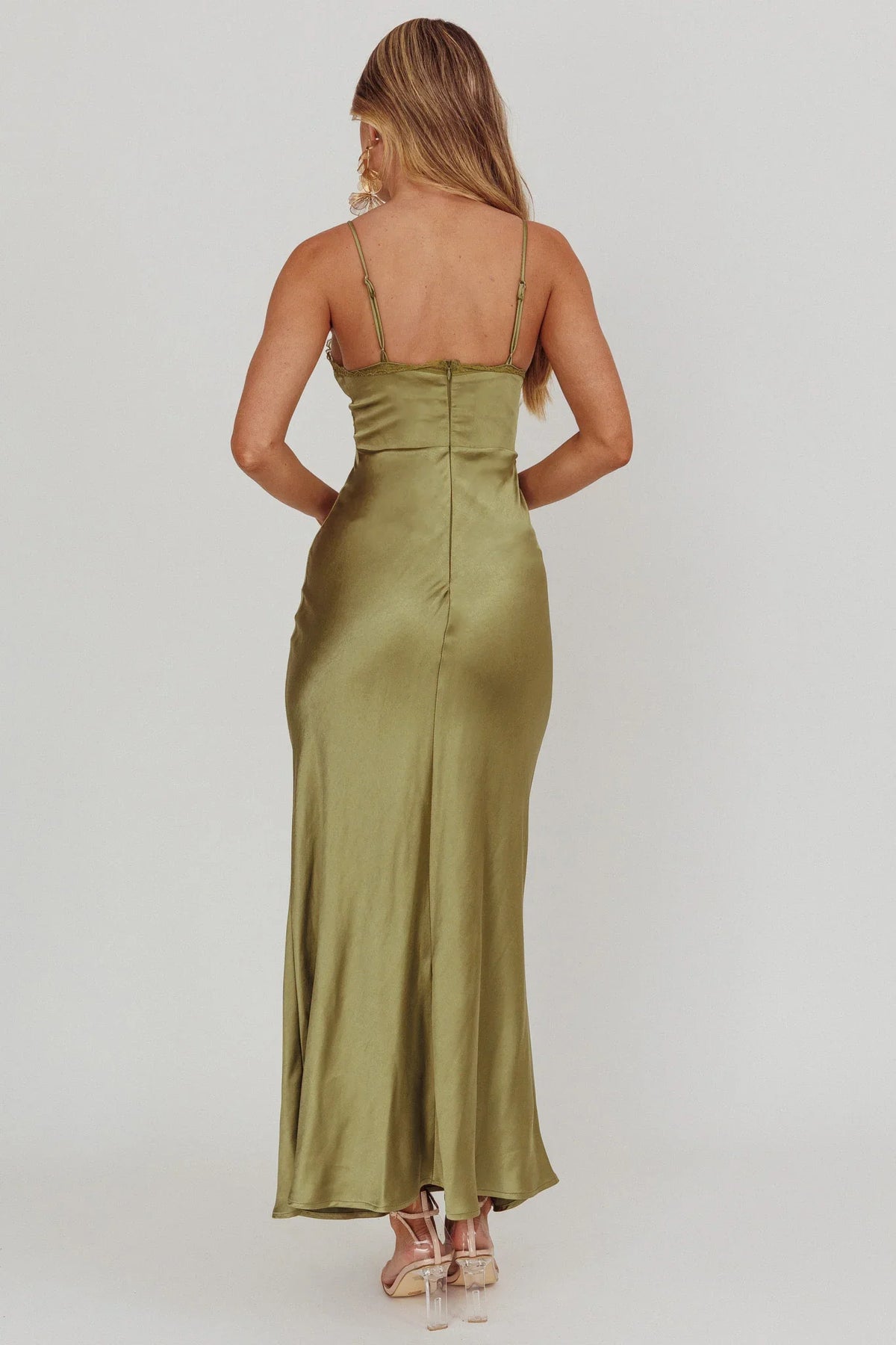 Her theory Lace Trim Maxi Dress Olive