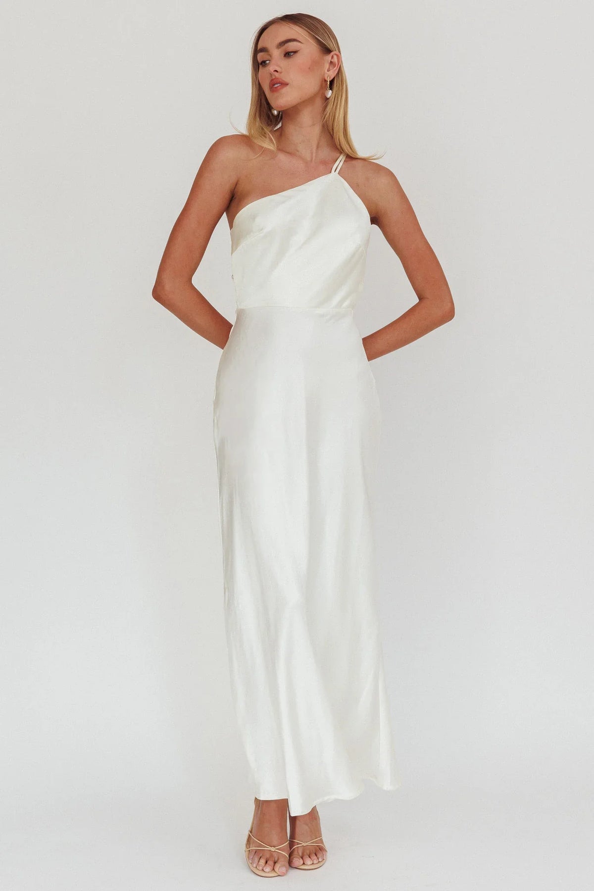 Aubrianna One-Shoulder Strappy Back Dress White