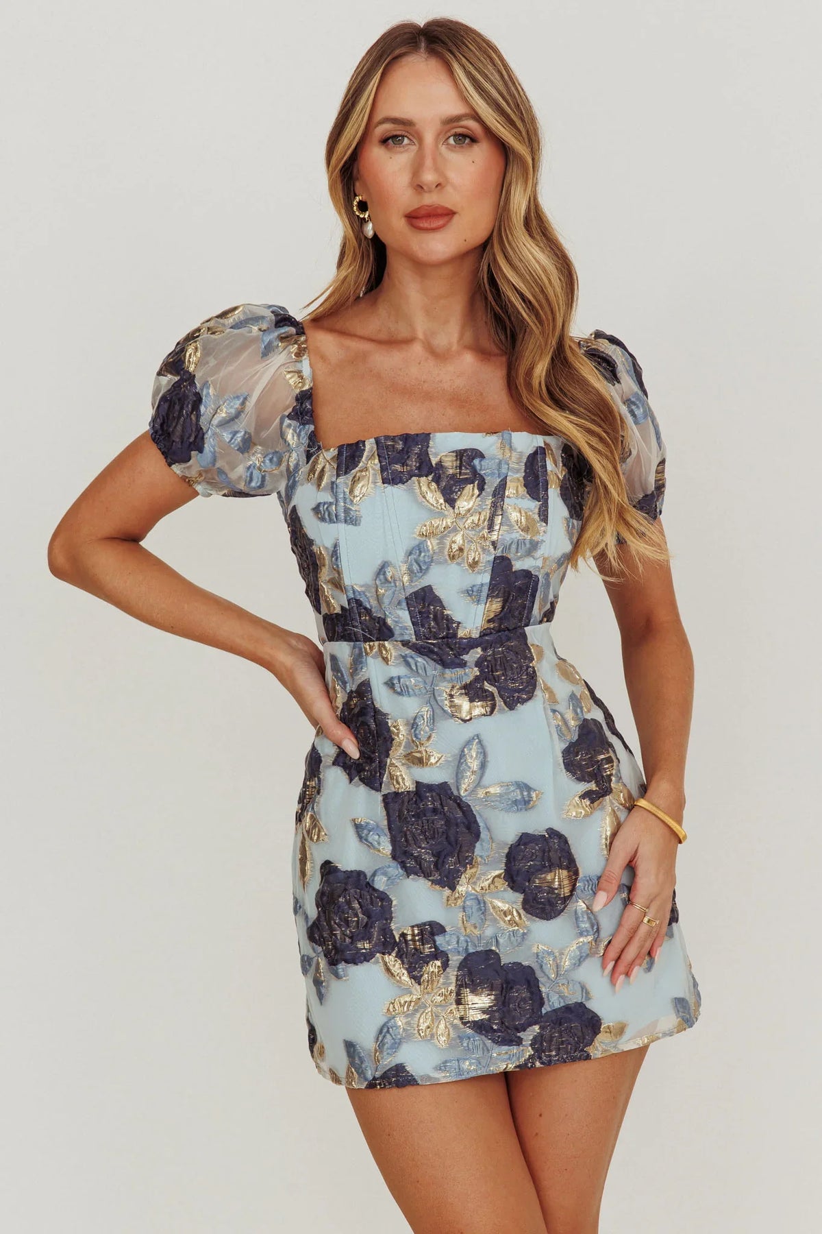 Love To Dream Puff Sleeves Mini Dress Blue