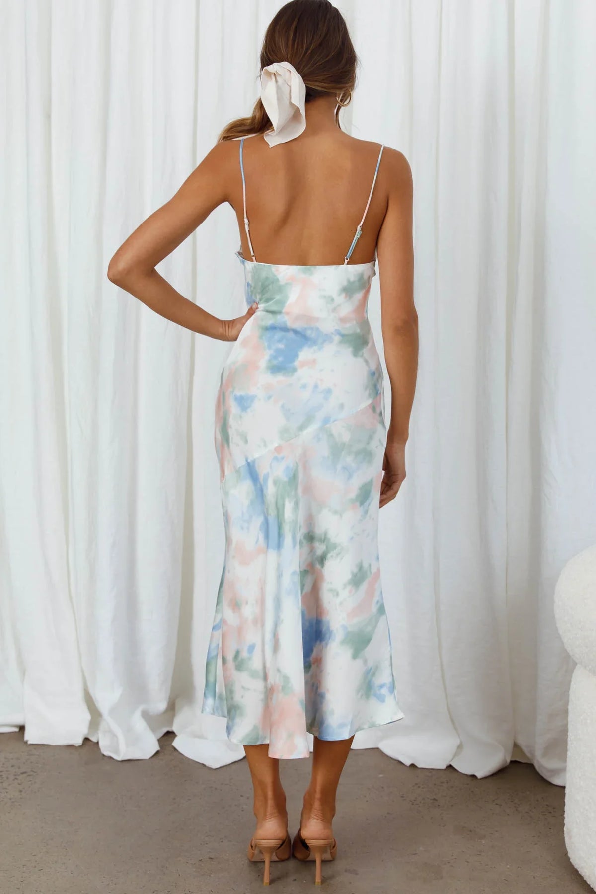 Well Versed Pleated Bust Front Split Dress Watercolor Green