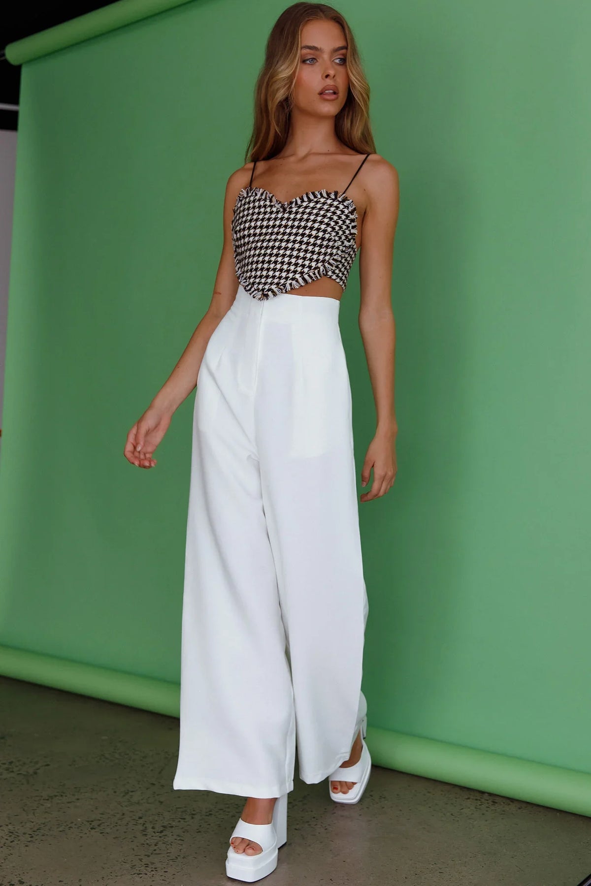 Starke High Waist Wide Leg Pants White