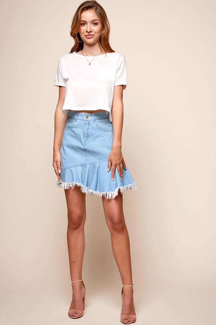 Mitzi Raw Hem Mini Skirt Blue