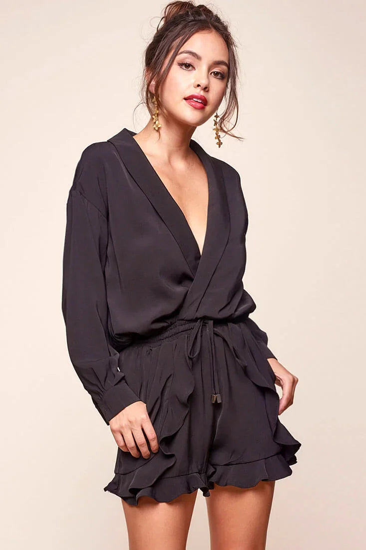 Hayley Classy Tuxedo Romper Black