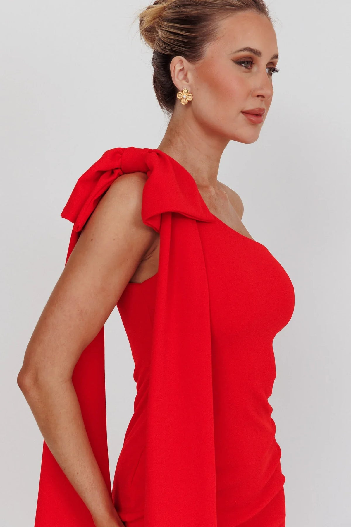 Earned It One Shoulder Bow Mini Dress Red
