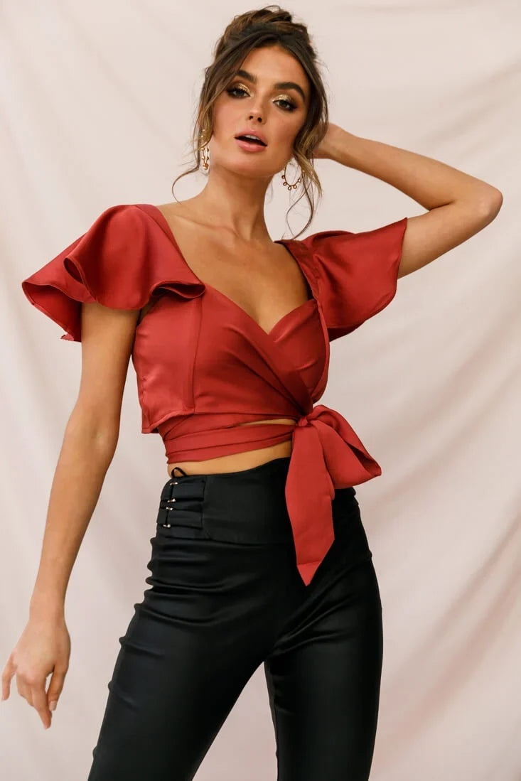 Marquise Wrap Crop Top Rosewood