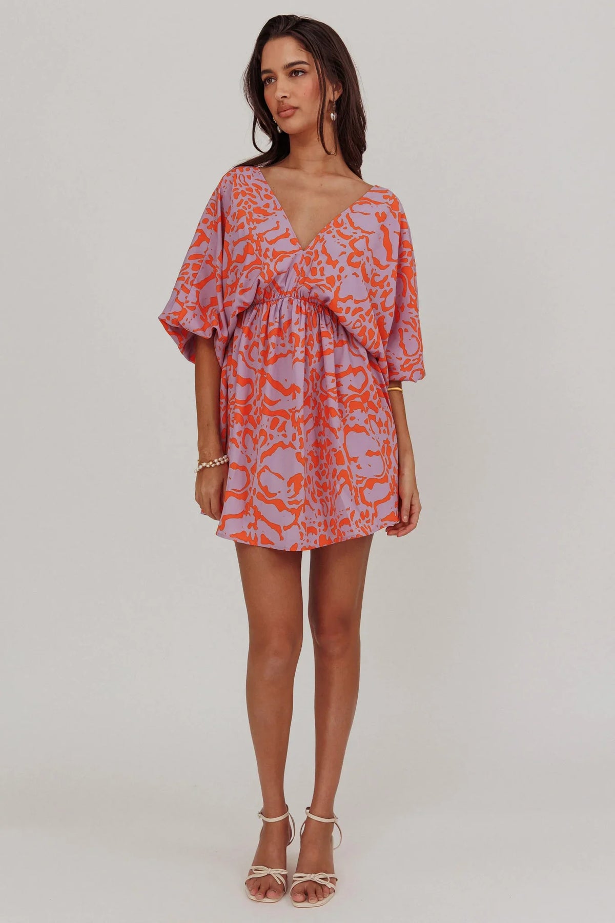 Sugar Coat Print Puff Sleeves Mini Dress Lavender