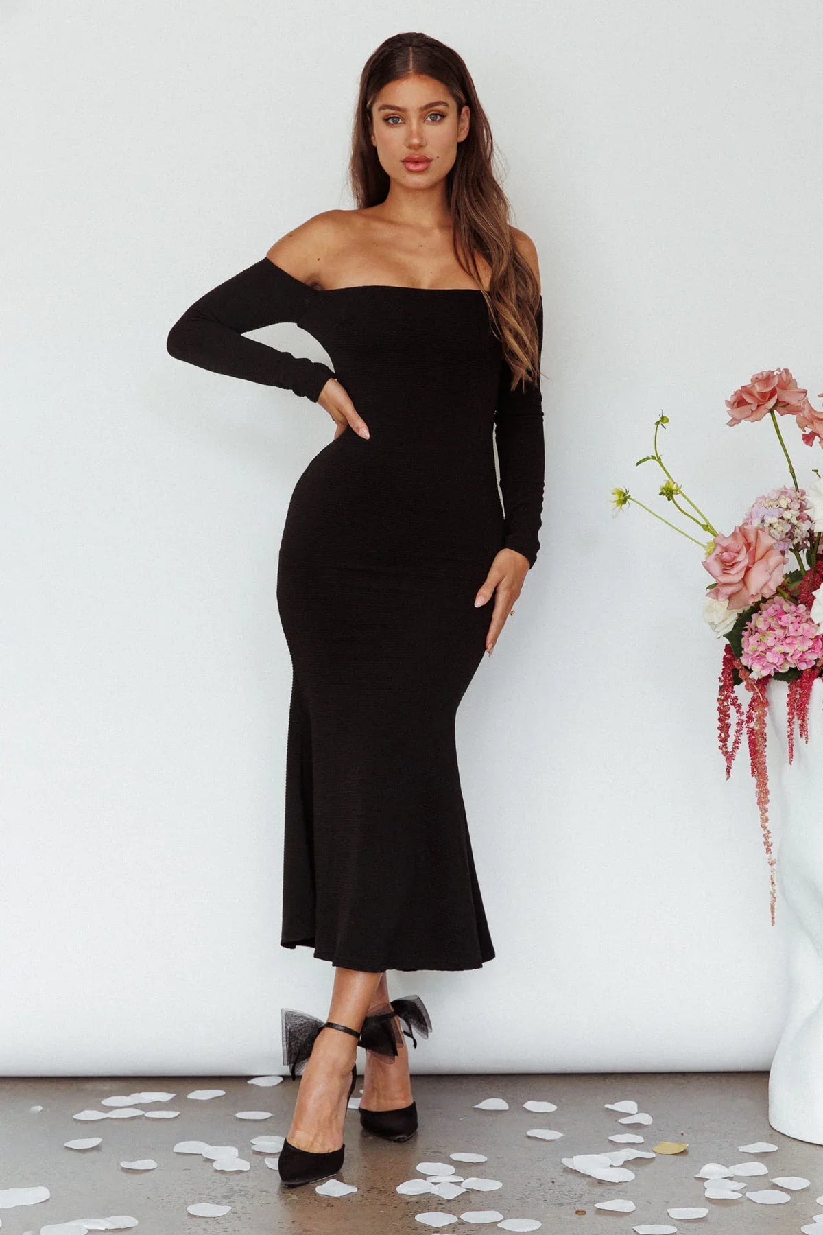 Speakeasy Off-Shoulder Maxi Dress Black